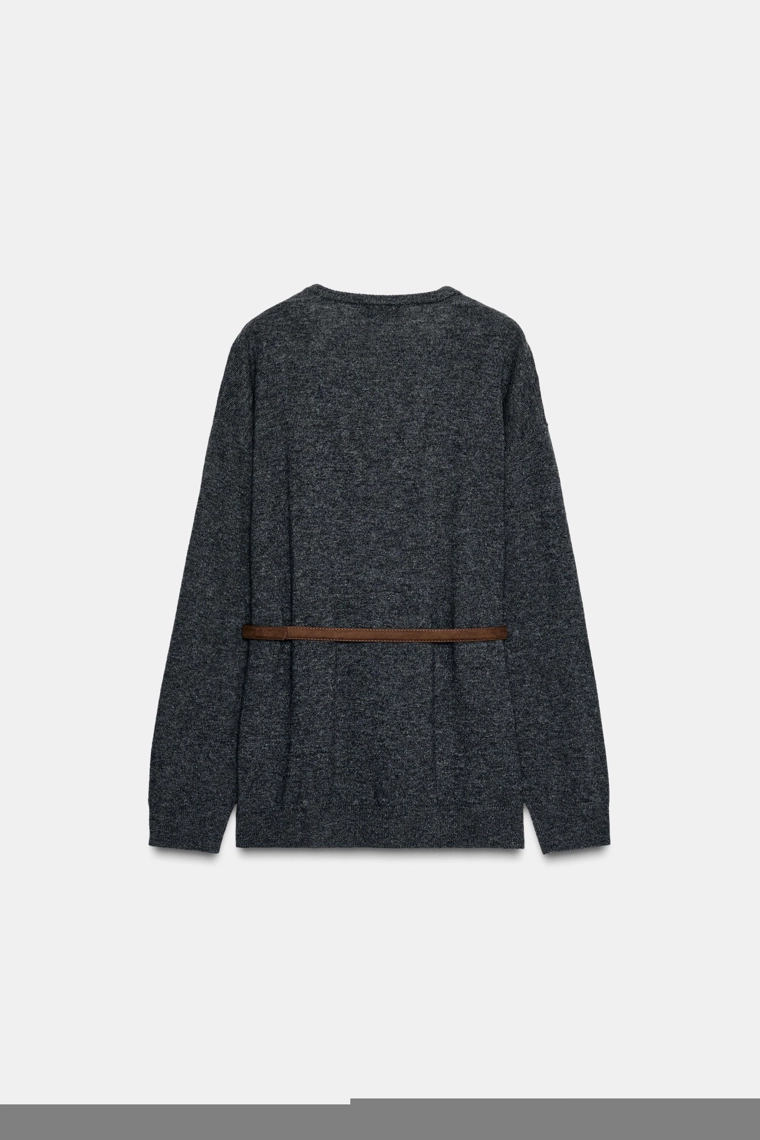 СВИТЕР ОВЕРСАЙЗ ИЗ 100% ШЕРСТИ С ПОЯСОМ