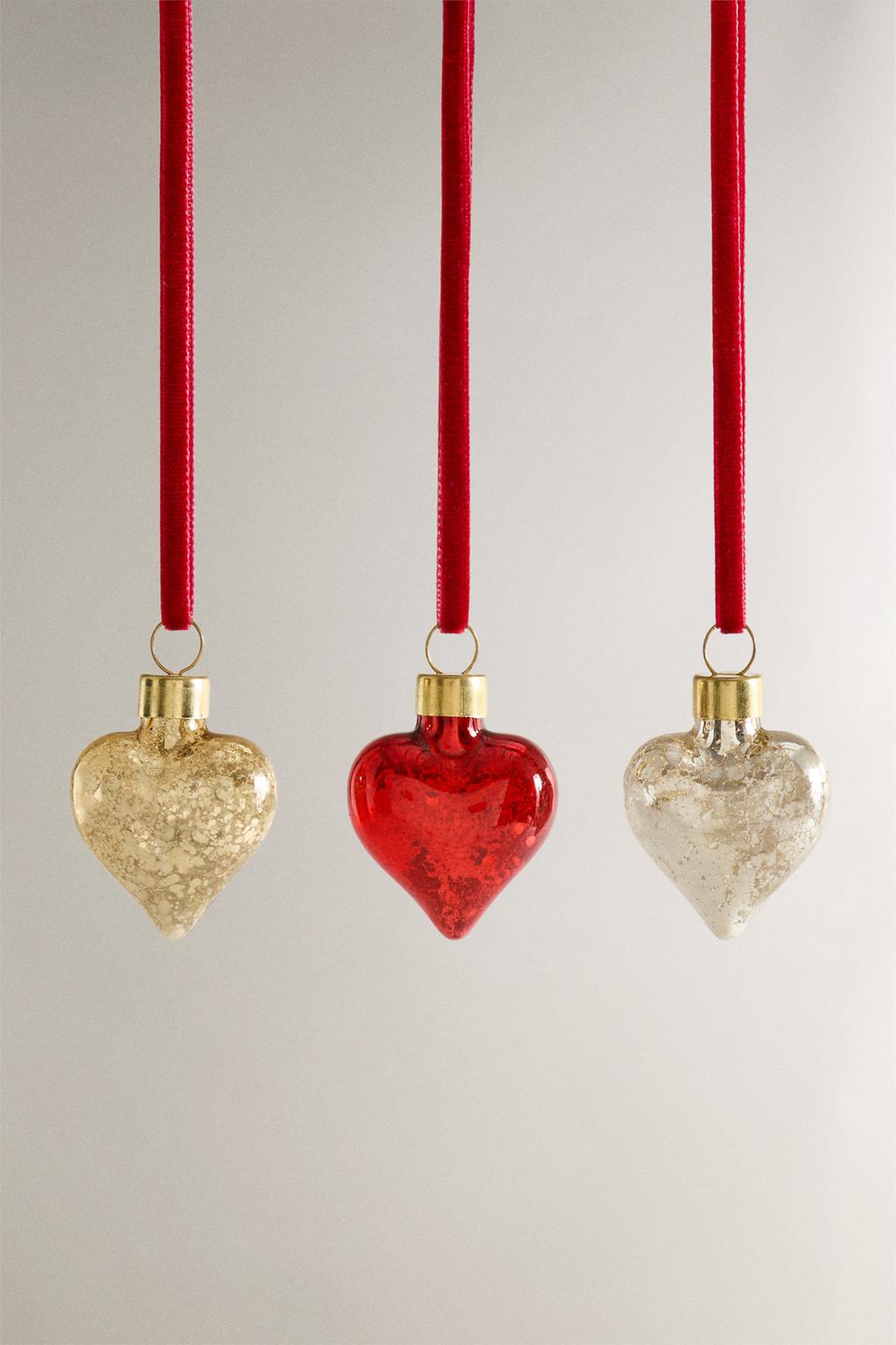 Набор миниатюрных украшений для ёлки в форме сердец (набор из 3 шт)