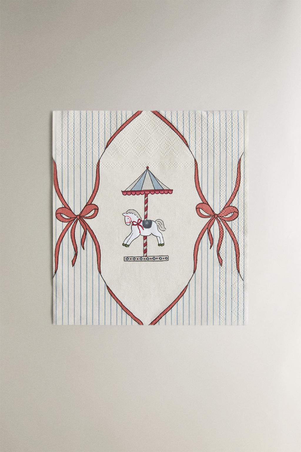 Набор детских рождественских бумажных салфеток с каруселью (упаковка из 20 штук)