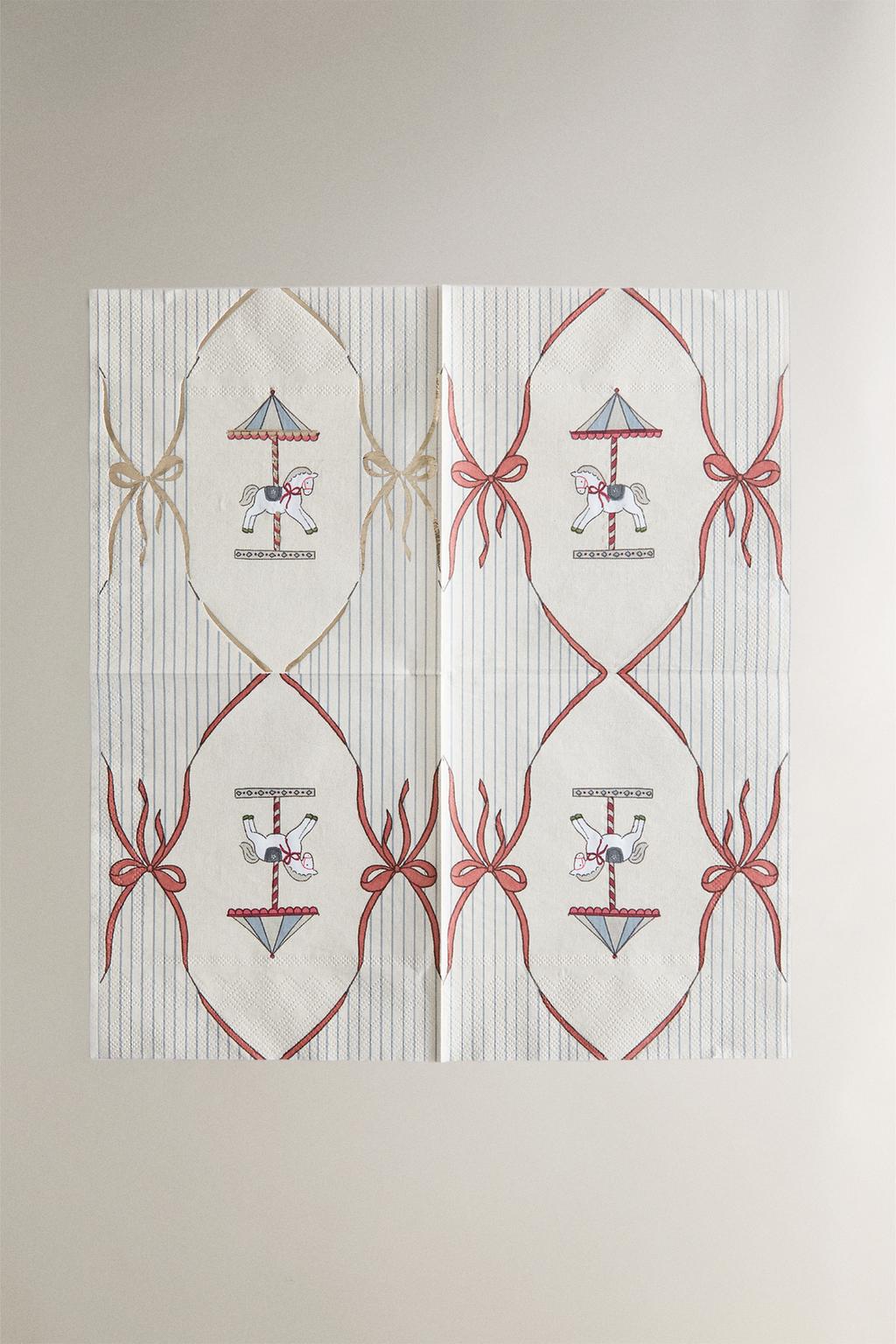 Набор детских рождественских бумажных салфеток с каруселью (упаковка из 20 штук)