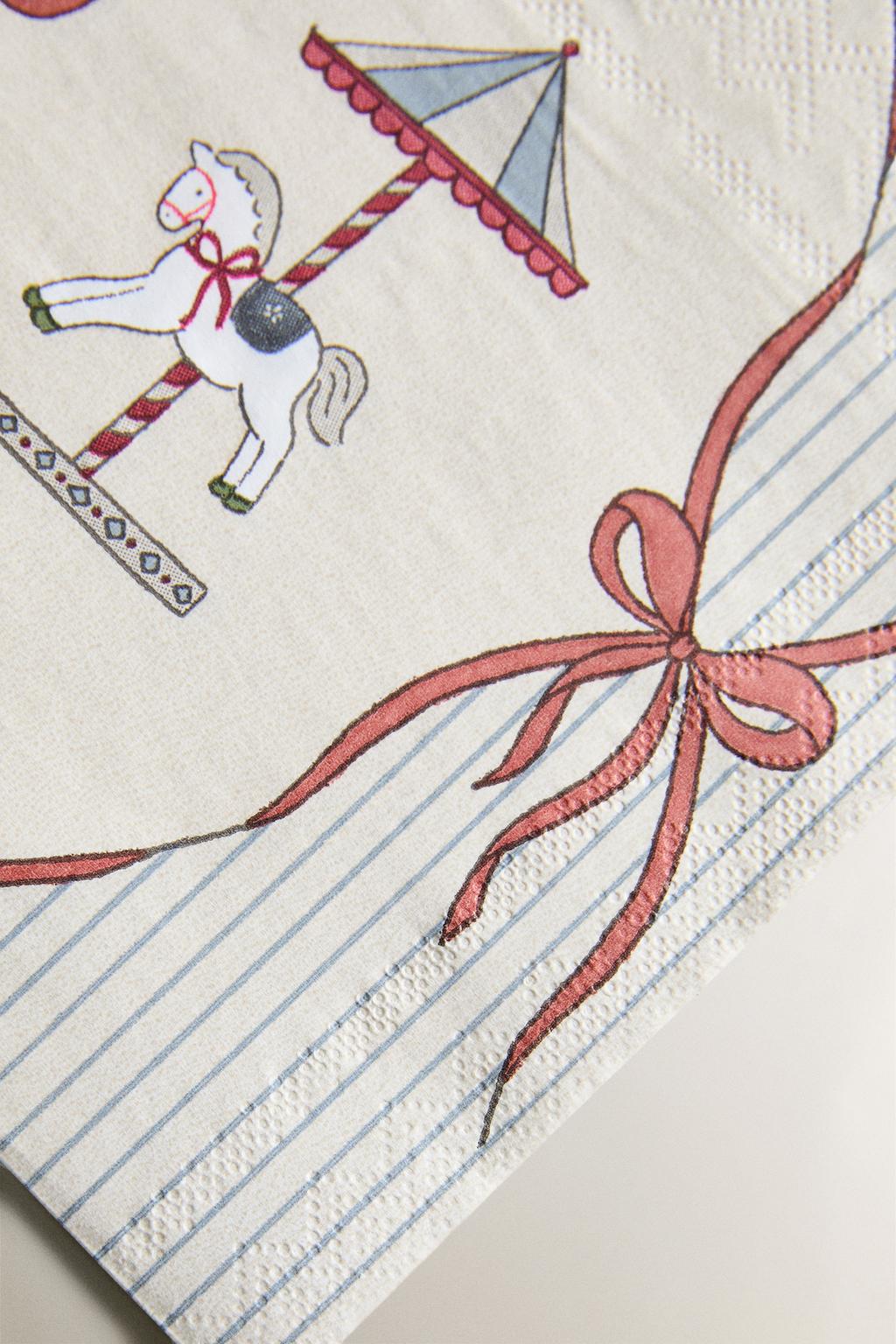 Набор детских рождественских бумажных салфеток с каруселью (упаковка из 20 штук)