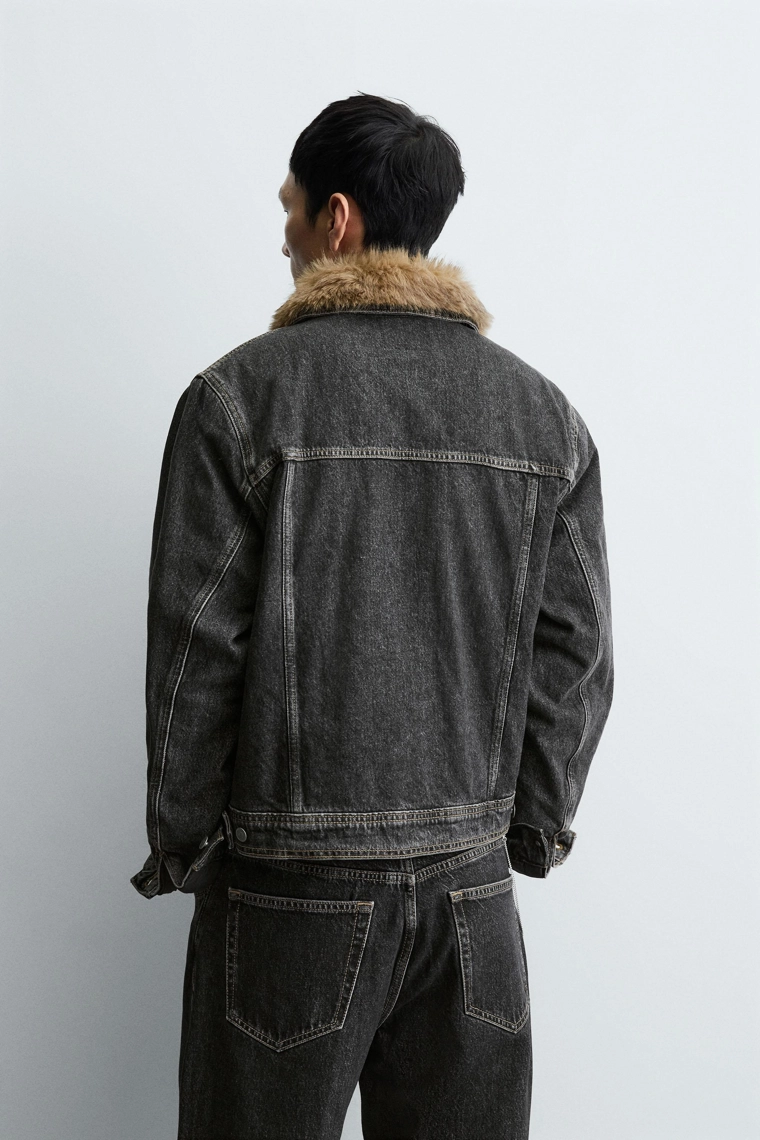 ДЖИНСОВАЯ КУРТКА С МЕХОВЫМ ВОРОТНИКОМ