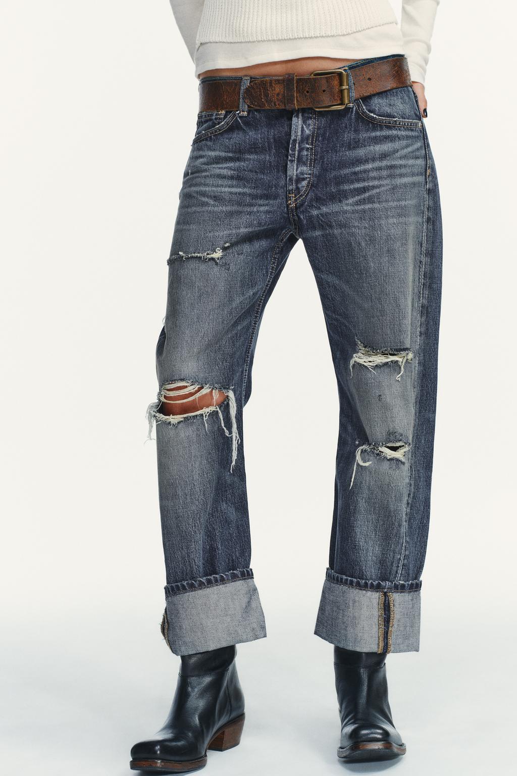 ПРЯМЫЕ ДЖИНСЫ TRF С ДЫРАМИ СРЕДНЕЙ ПОСАДКИ