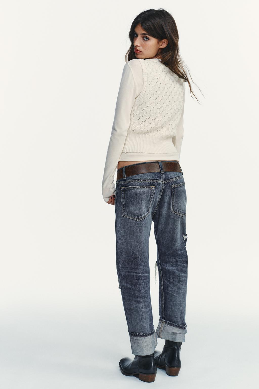 ПРЯМЫЕ ДЖИНСЫ TRF С ДЫРАМИ СРЕДНЕЙ ПОСАДКИ