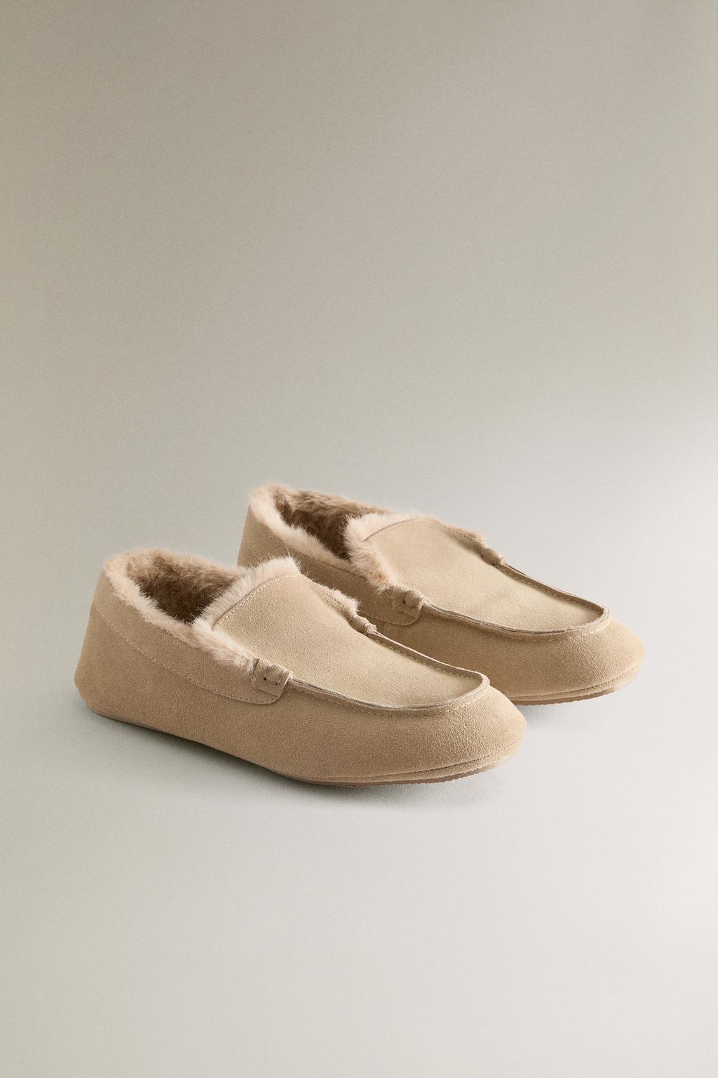 Теплые кожаные мокасины