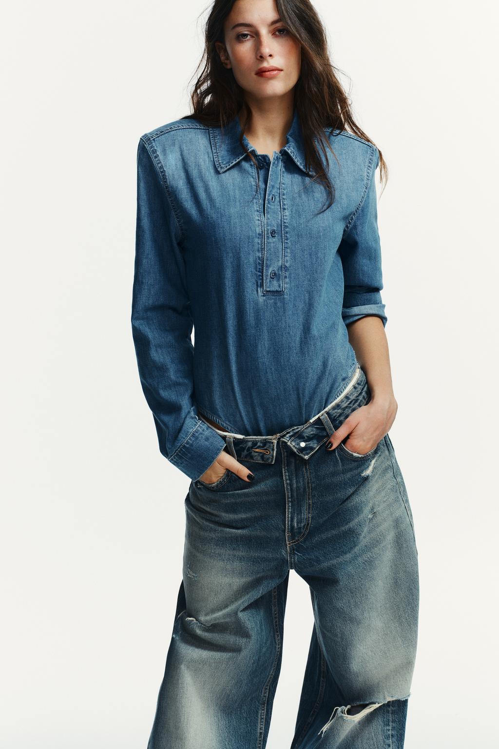 ДЖИНСЫ TRF СО СРЕДНЕЙ ПОСАДКОЙ И ОТВЕРНУТЫМ ПОЯСОМ