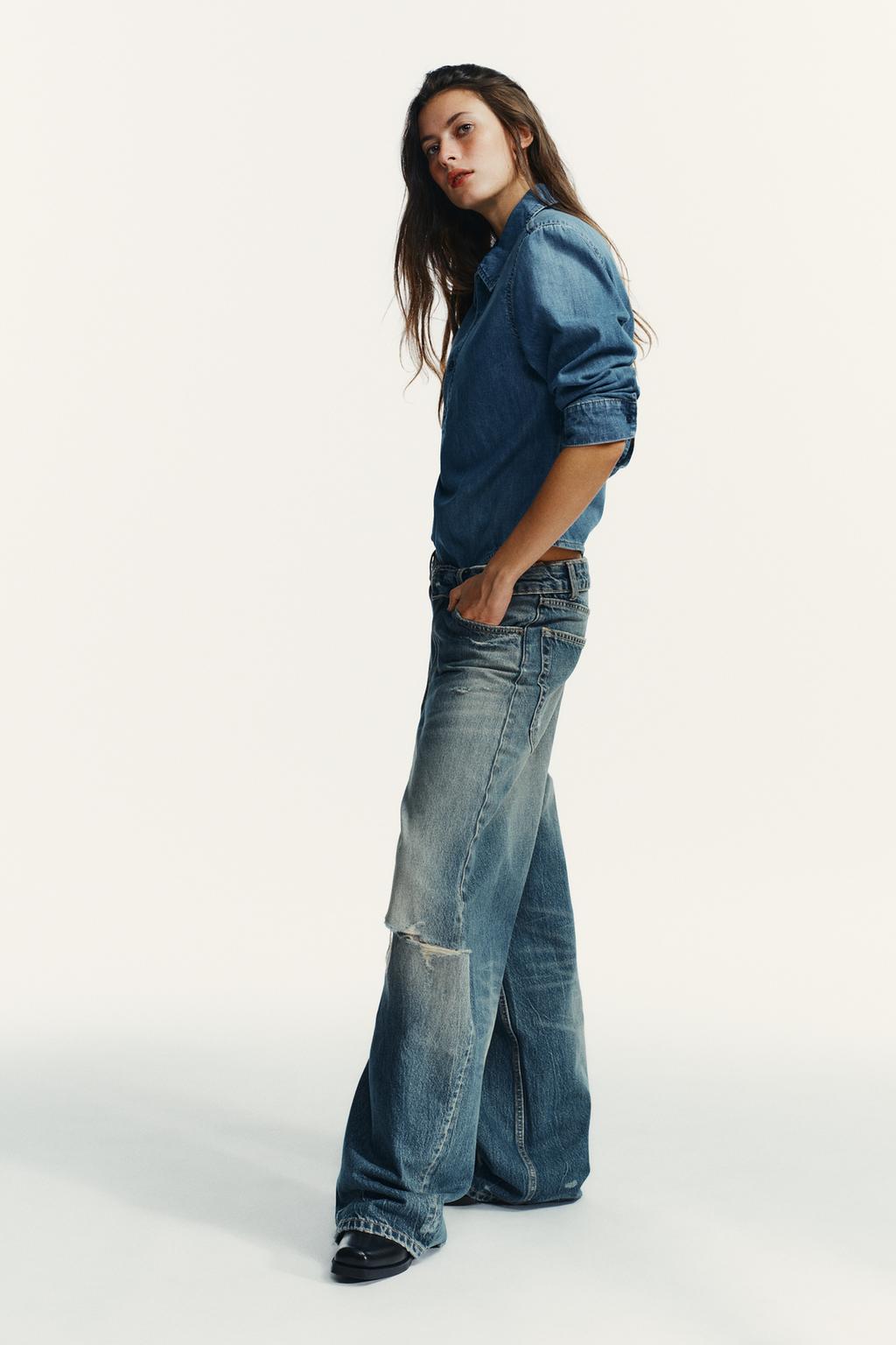 ДЖИНСЫ TRF СО СРЕДНЕЙ ПОСАДКОЙ И ОТВЕРНУТЫМ ПОЯСОМ