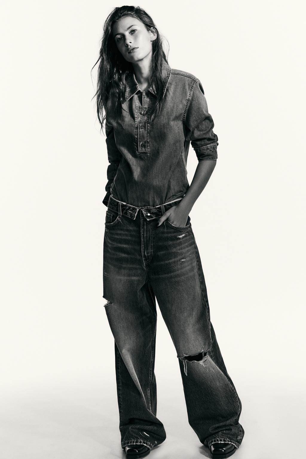 ДЖИНСЫ TRF СО СРЕДНЕЙ ПОСАДКОЙ И ОТВЕРНУТЫМ ПОЯСОМ