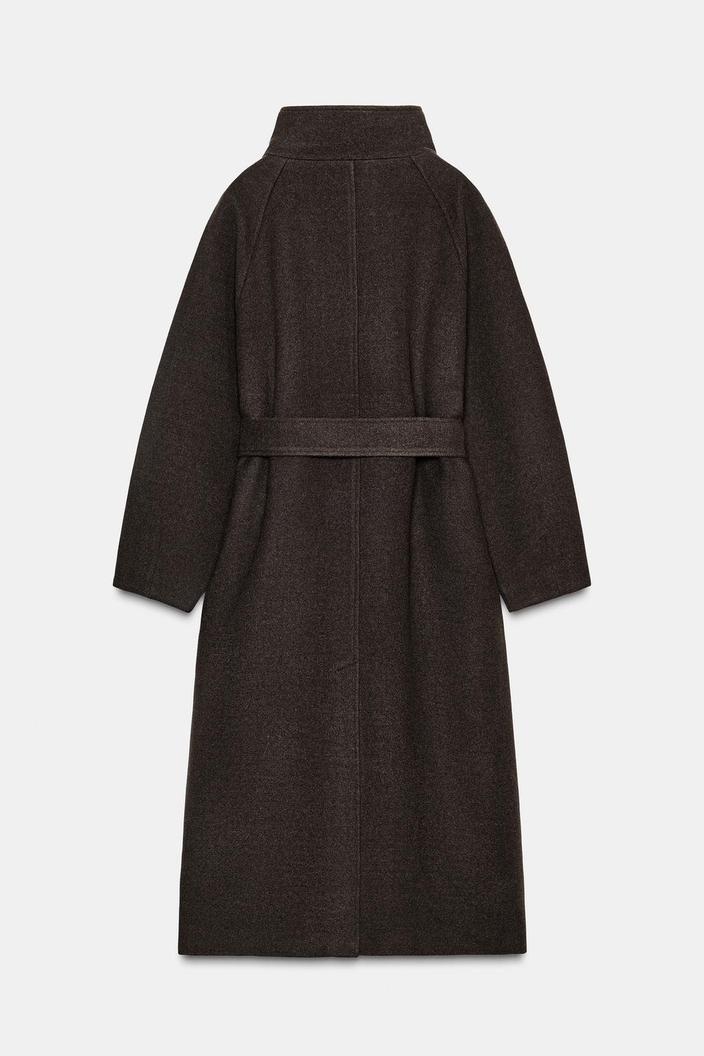 ПАЛЬТО С ВЫСОКИМ ВОРОТНИКОМ ИЗ МЯГКОЙ ТКАНИ С ПОЯСОМ