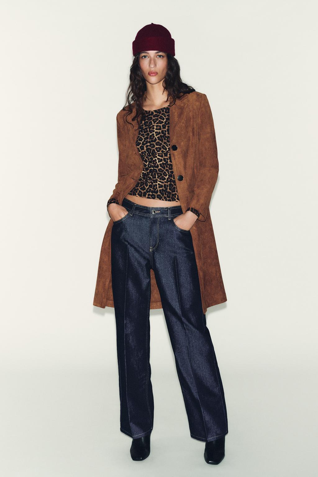 ПАЛЬТО-СЮРТУК ИЗ ТКАНИ ПОД ЗАМШУ