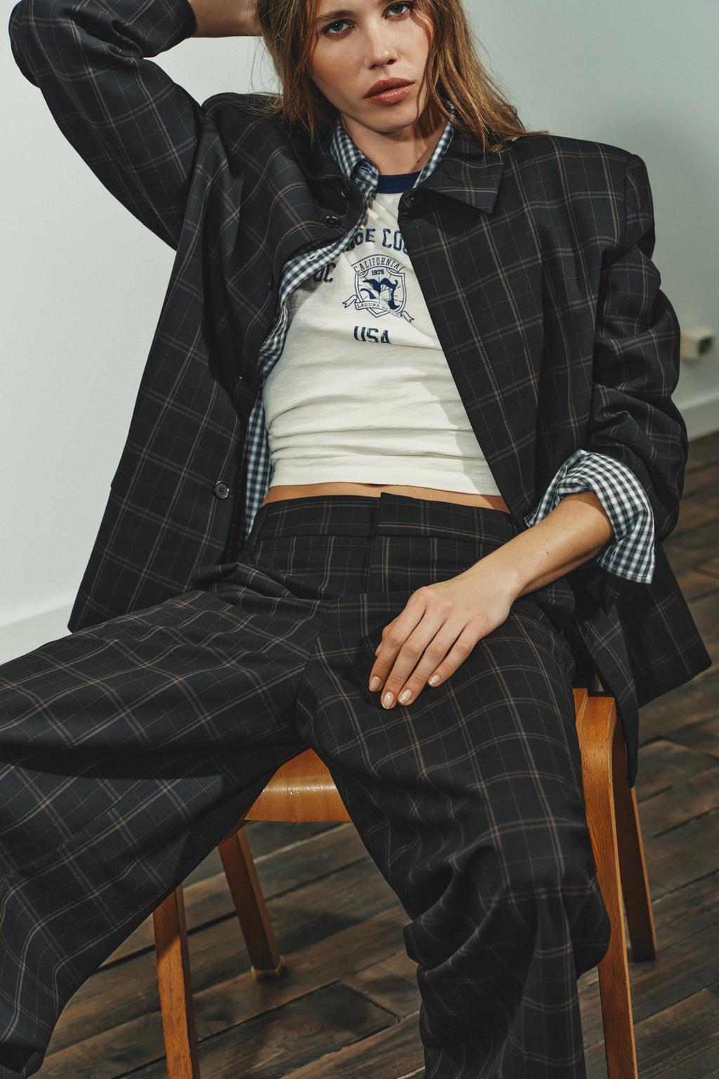 БРЮКИ В КЛЕТКУ С ВЫСОКОЙ ПОСАДКОЙ