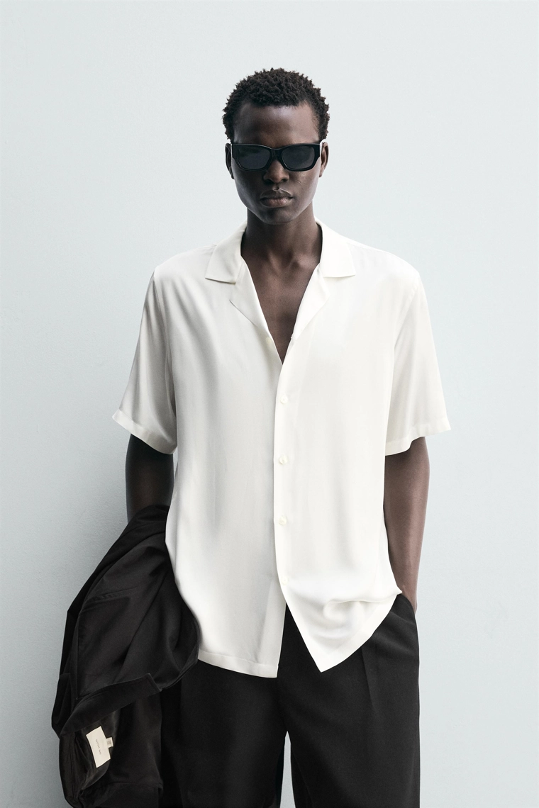 Рубашка regular fit из атласной ткани