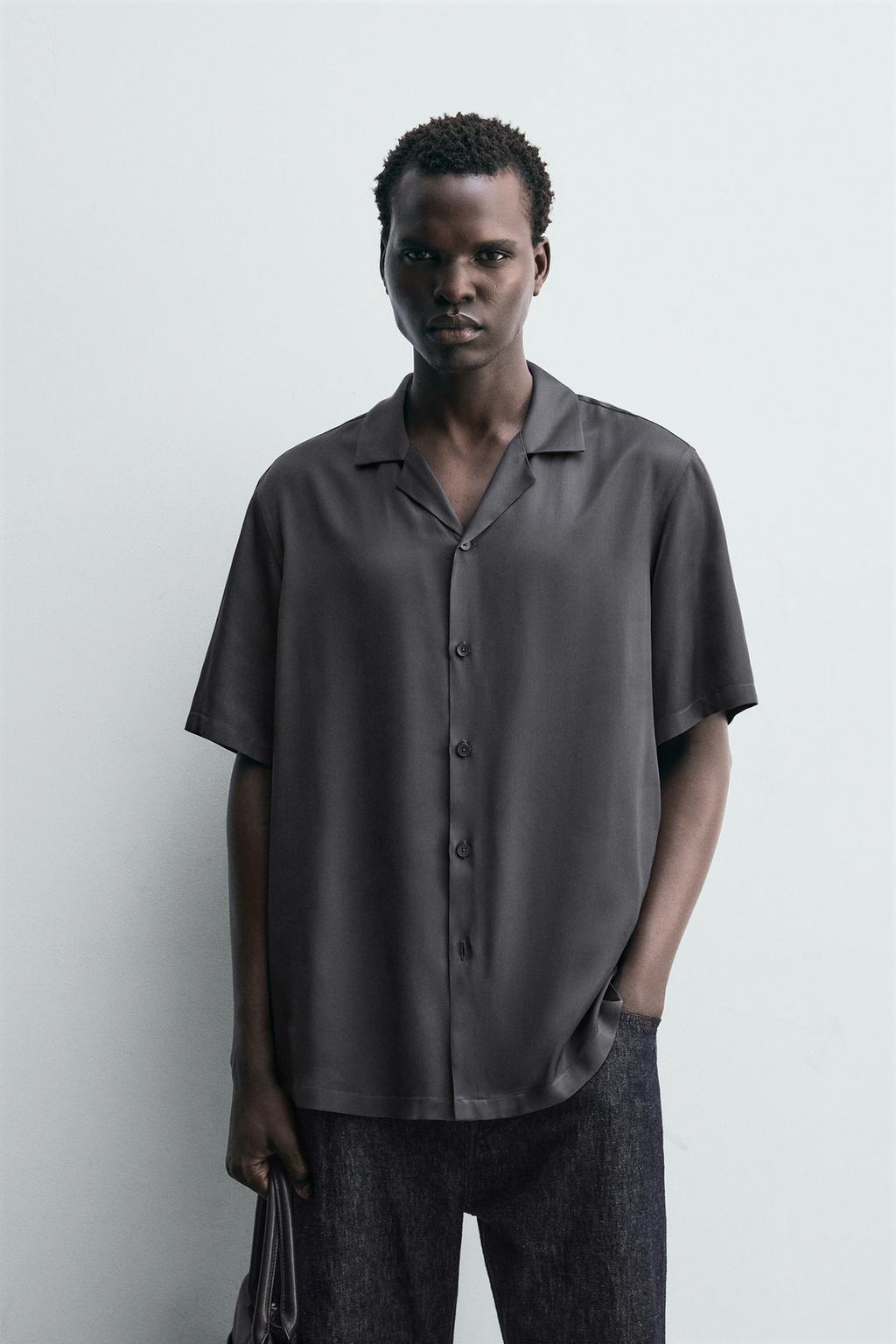 Рубашка regular fit из атласа