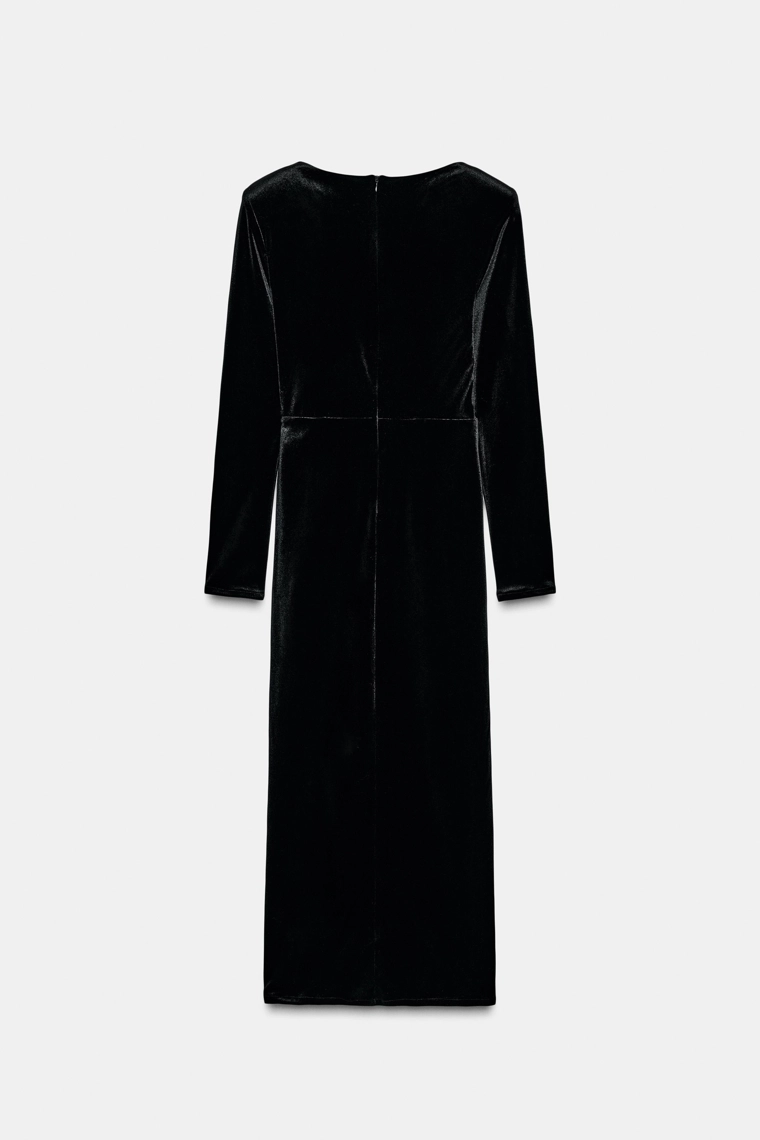 БАРХАТНОЕ ПЛАТЬЕ МИДИ С БЛЕСТЯЩИМИ ДЕТАЛЯМИ