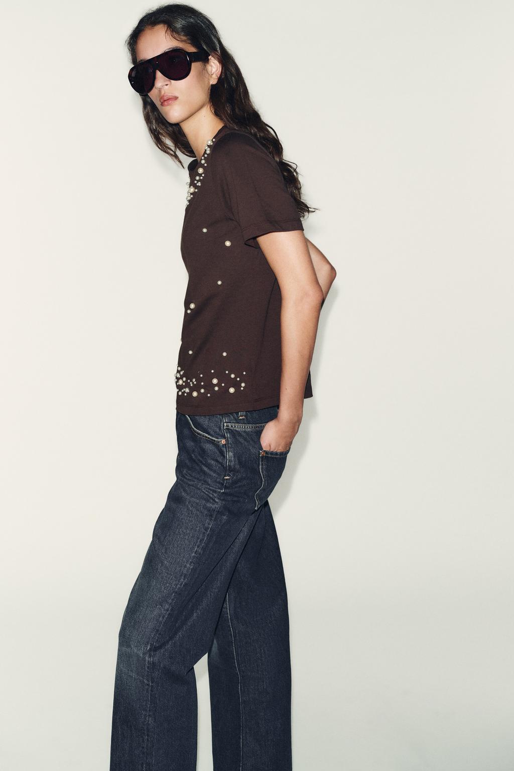 ФУТБОЛКА С БУСИНАМИ И КОРОТКИМИ РУКАВАМИ