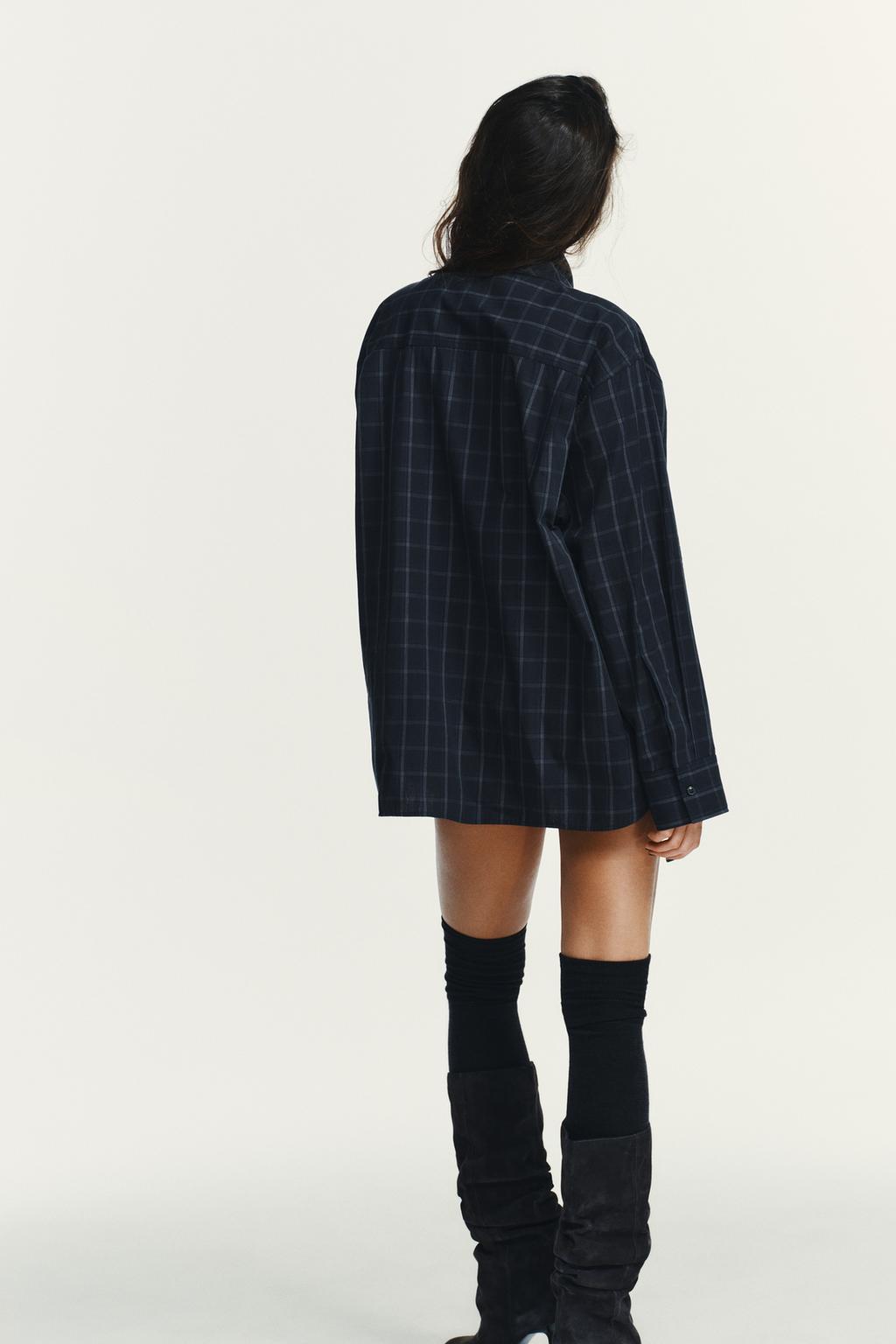 РУБАШКА ИЗ ПОПЛИНА В КЛЕТКУ С ШАРФОМ