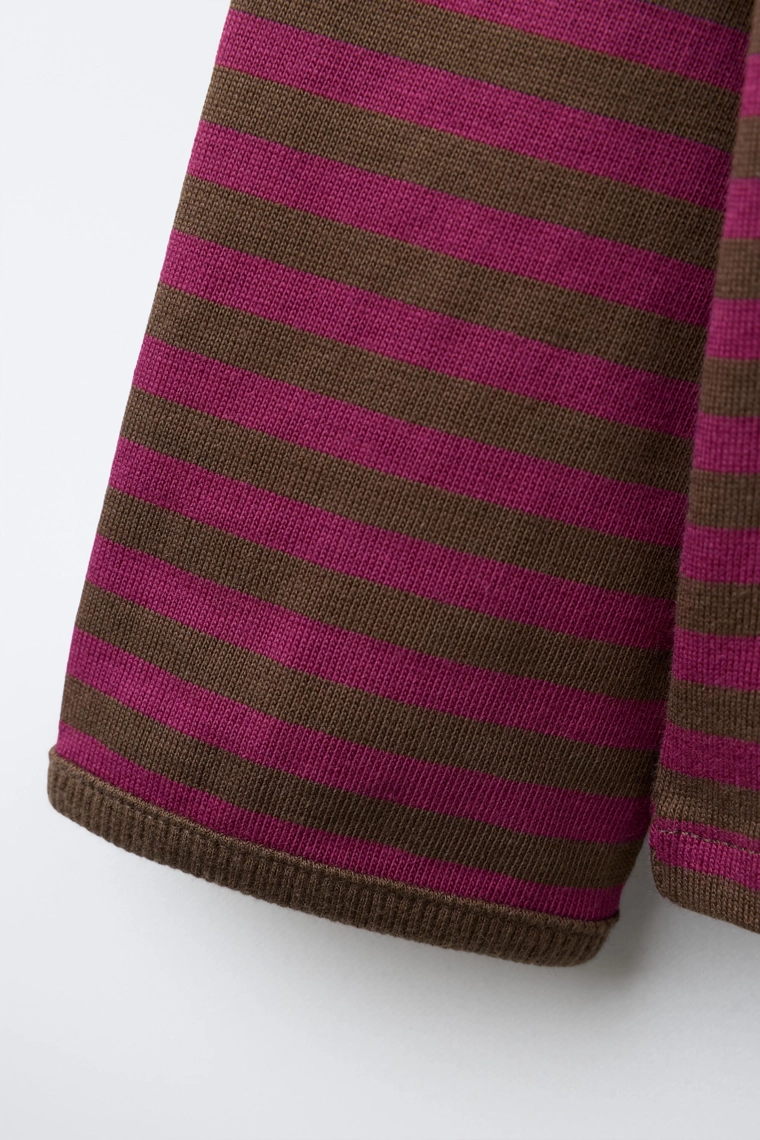 ФУТБОЛКА ИЗ ТКАНИ В ПОЛОСКУ С ВЫШИВКОЙ В ВИДЕ СЕРДЦА