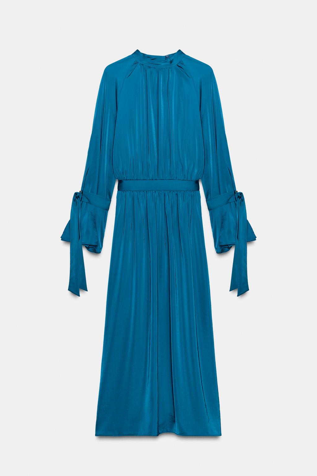 АТЛАСНОЕ ПЛАТЬЕ МИДИ С ЗАВЯЗКАМИ