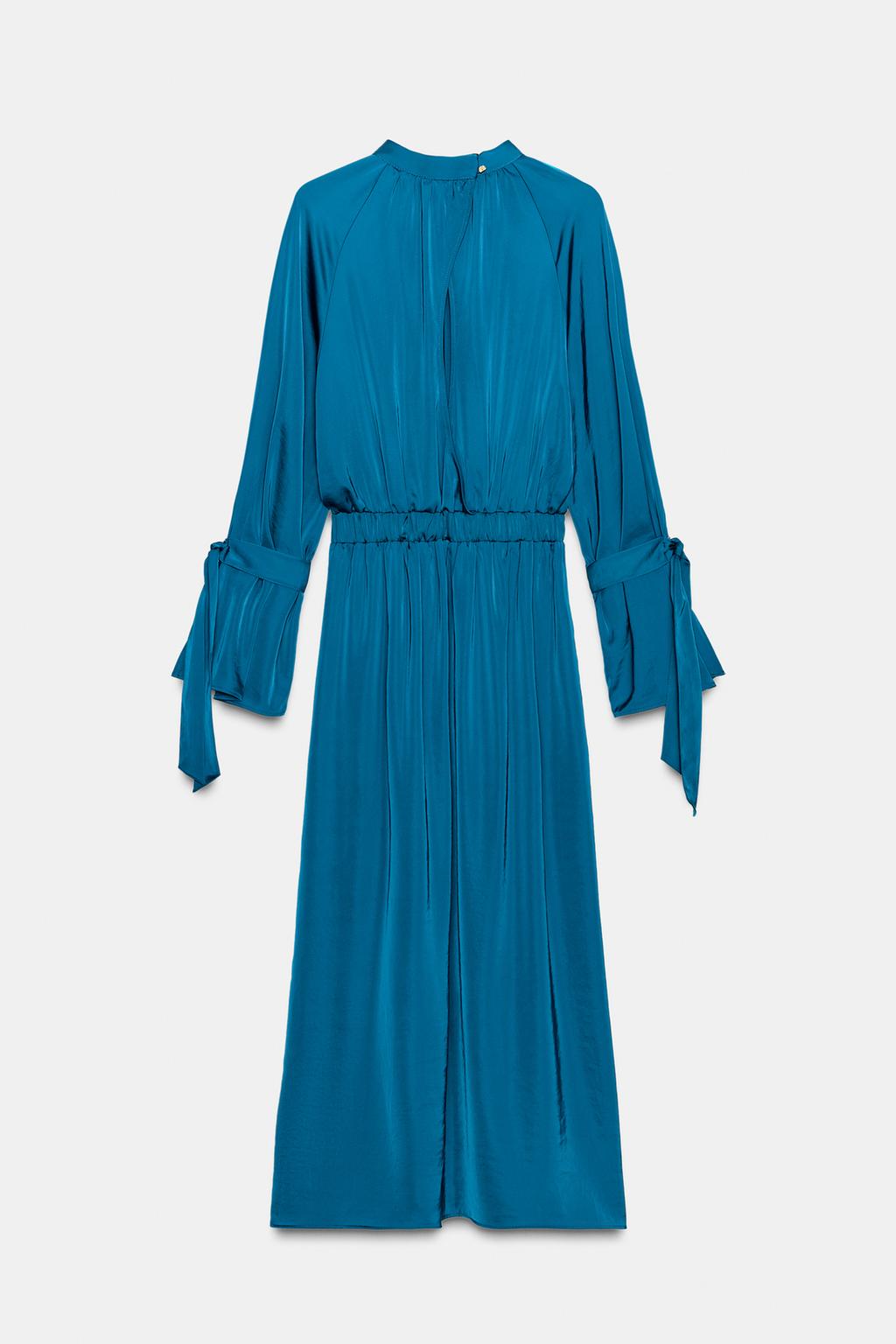 АТЛАСНОЕ ПЛАТЬЕ МИДИ С ЗАВЯЗКАМИ