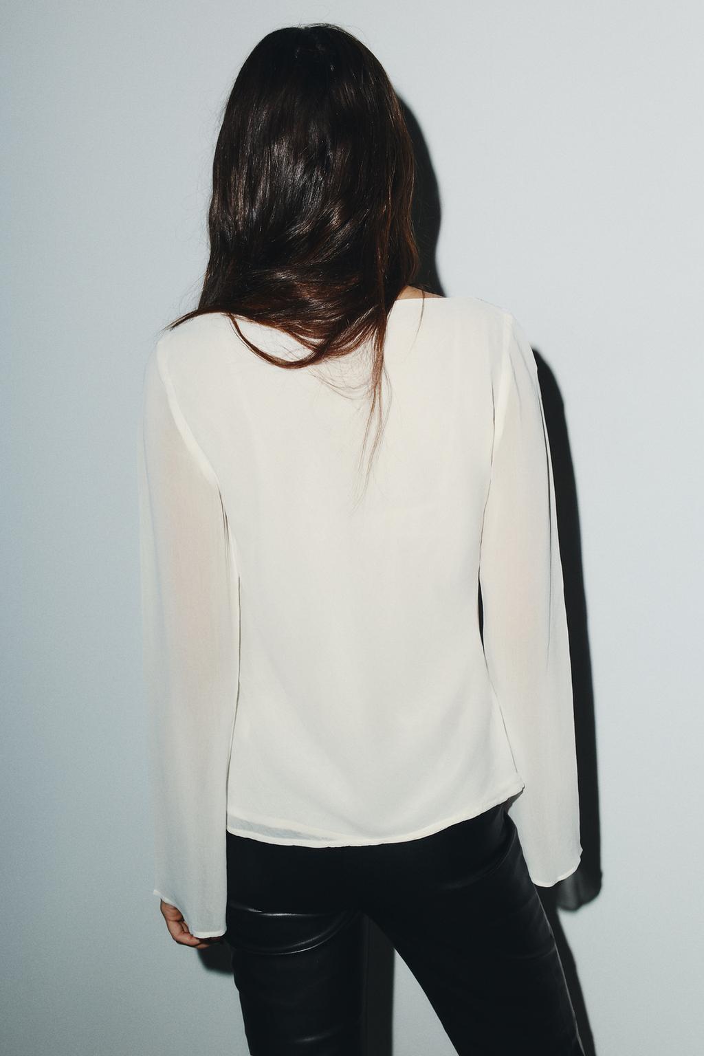 БЛУЗКА ИЗ ЖОРЖЕТА С КРУЖЕВОМ И БАНТОМ