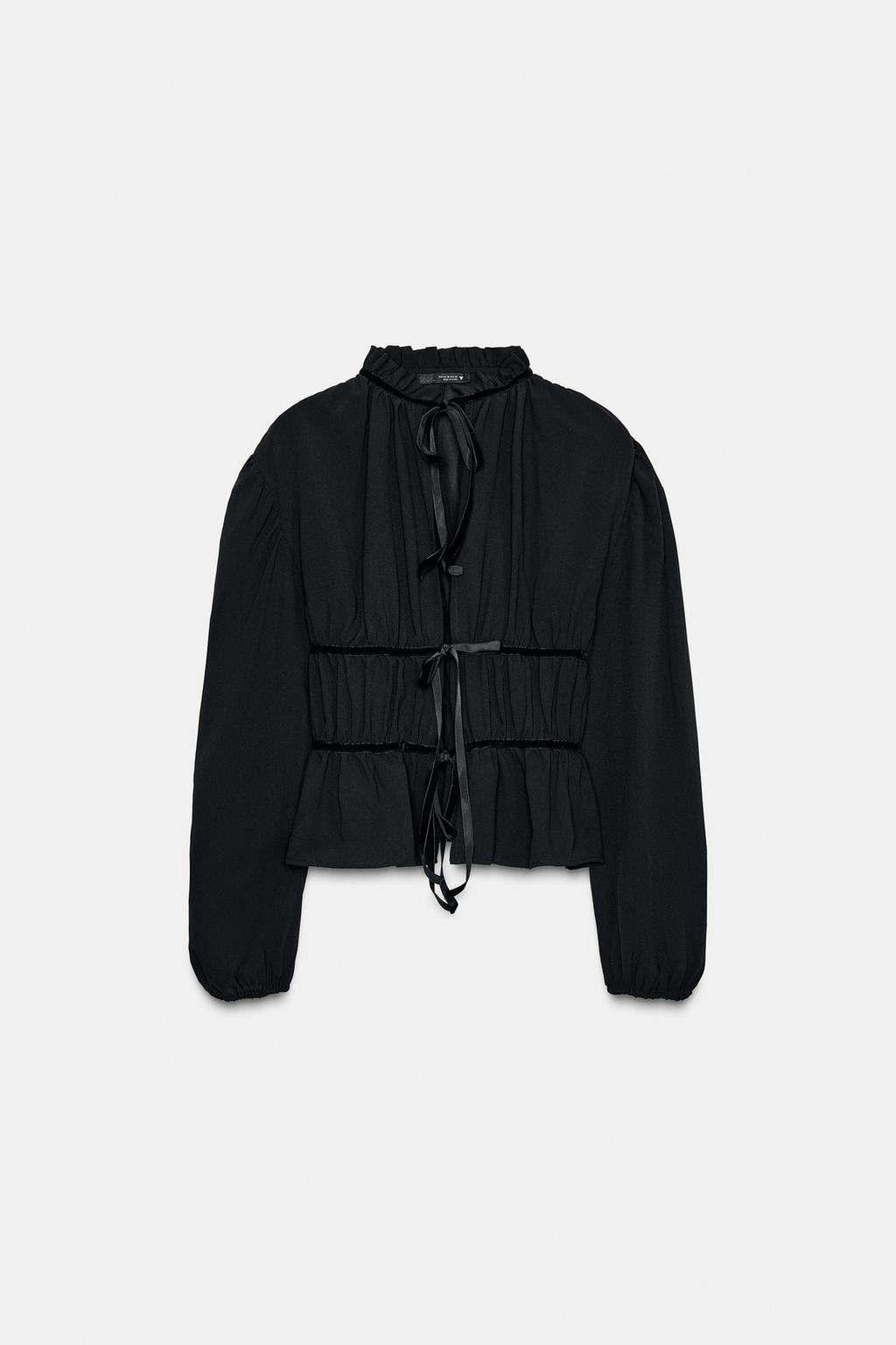 БЛУЗА ИЗ КРЕПА С БАРХАТНЫМИ БАНТАМИ