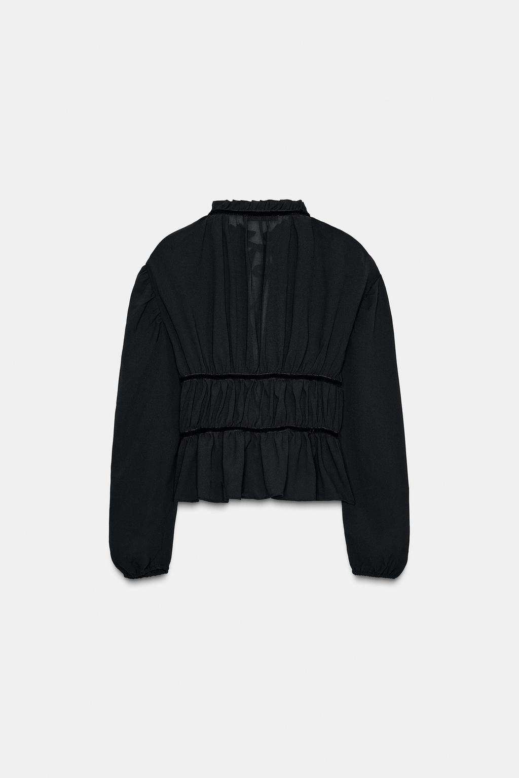 БЛУЗА ИЗ КРЕПА С БАРХАТНЫМИ БАНТАМИ