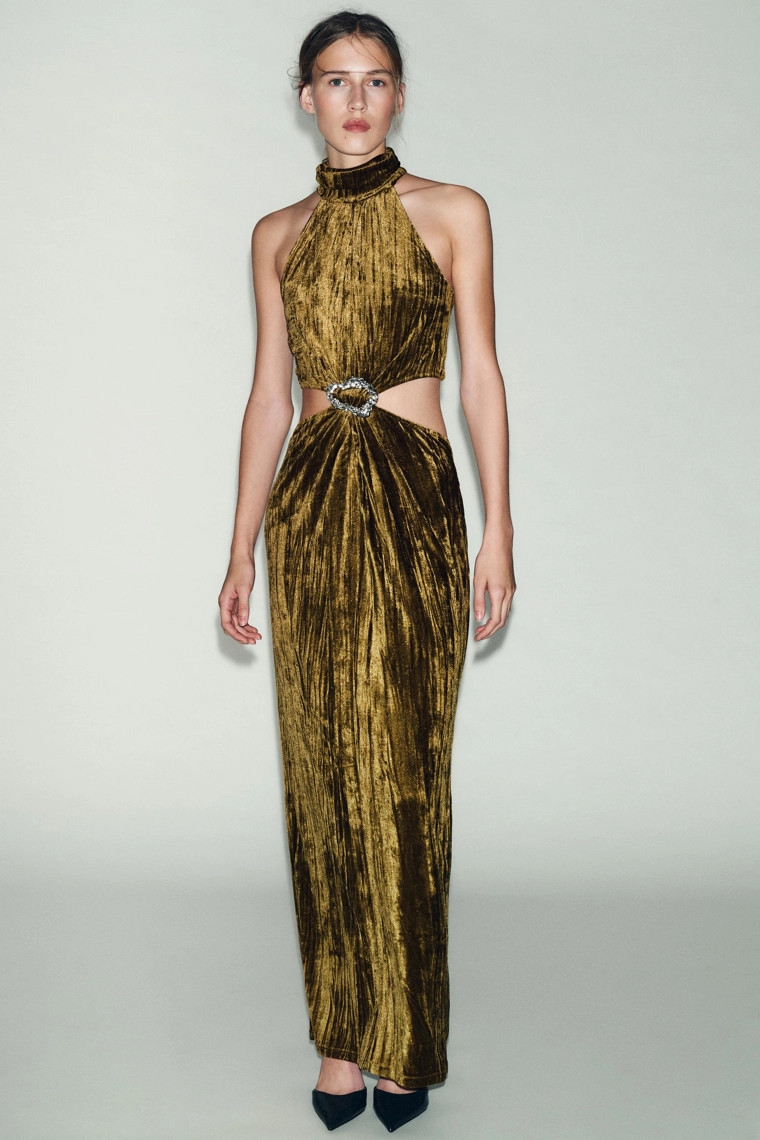 ПЛАТЬЕ МИДИ С ВЫРЕЗАМИ И СТРАЗАМИ