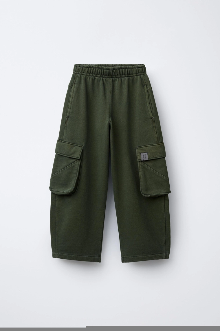 БРЮКИ КАРГО WIDE LEG ИЗ МЯГКОЙ ТКАНИ С ОКРАШИВАНИЕМ GARMENT DYE