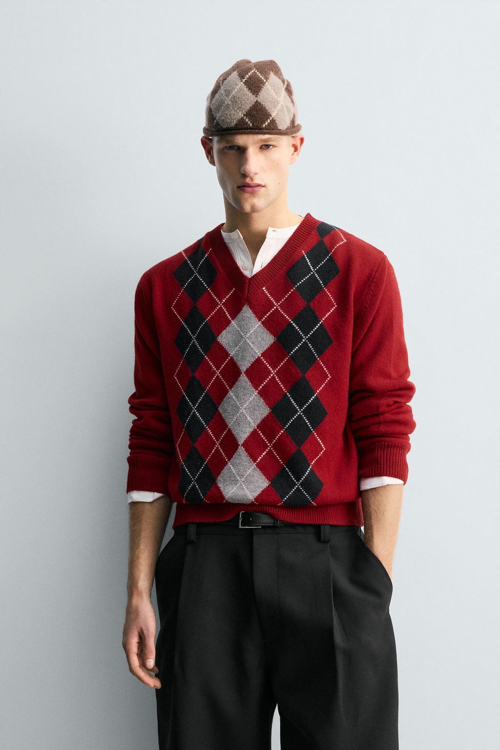 СВИТЕР 100% ШЕРСТЬ ЖАККАРД «РОМБЫ»