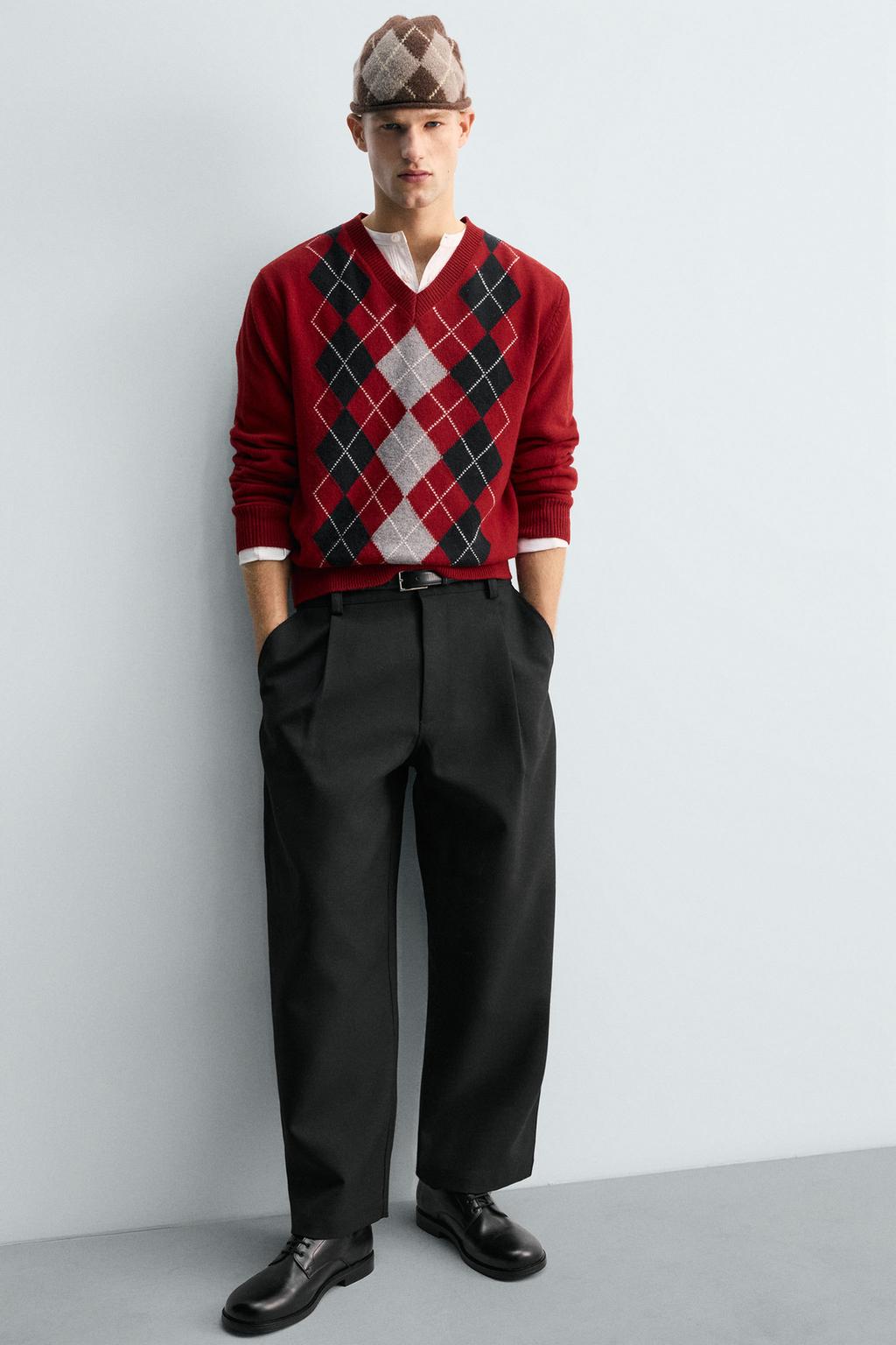 СВИТЕР 100% ШЕРСТЬ ЖАККАРД «РОМБЫ»