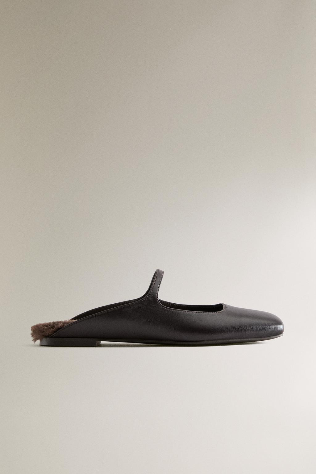 Теплые кожаные мюли