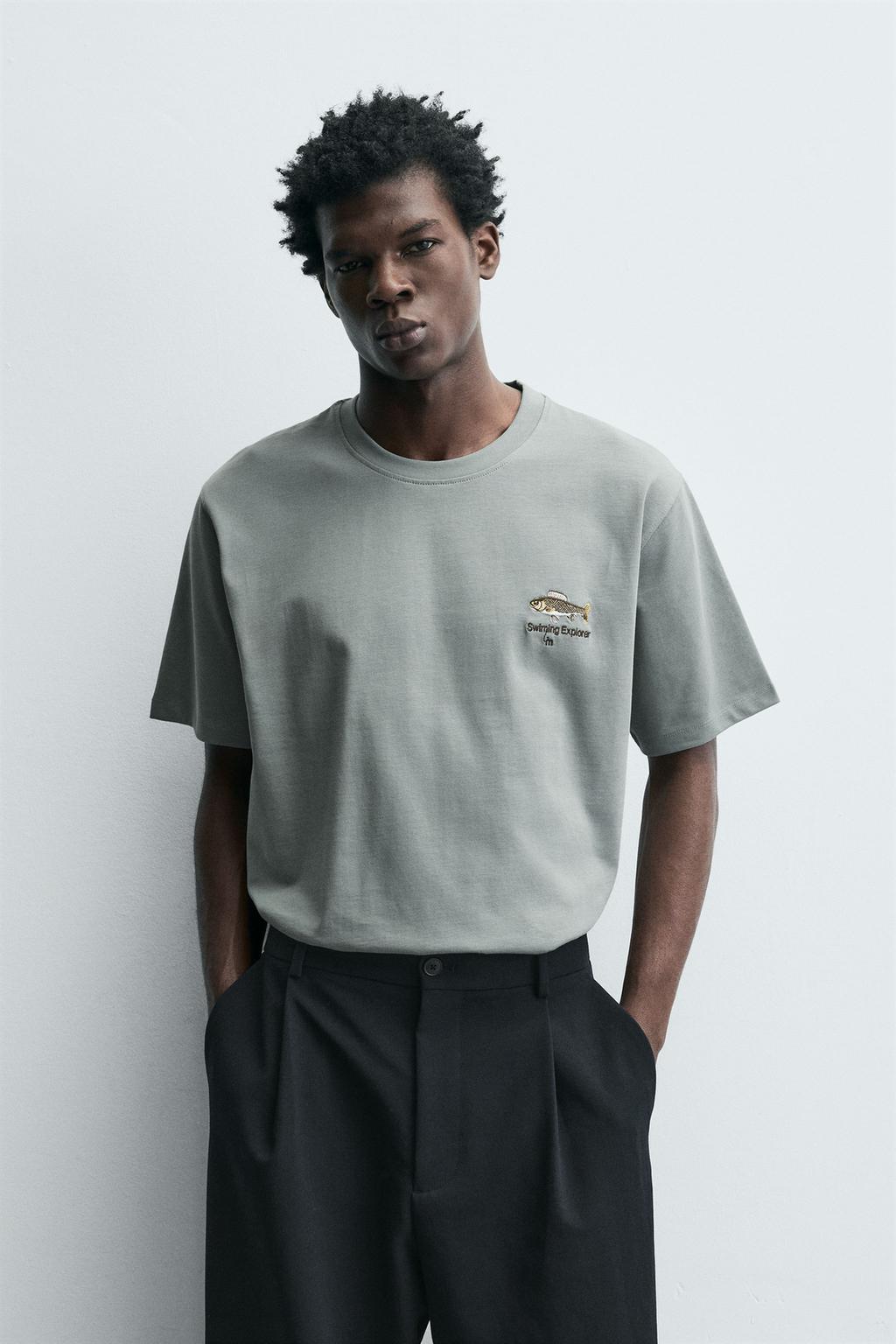 ФУТБОЛКА С ВЫШИВКОЙ В ВИДЕ РЫБЫ