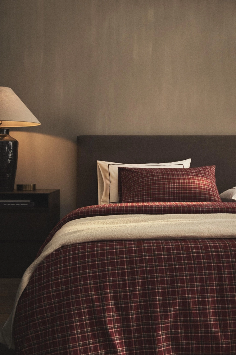 Рождественский клетчатый комплект постельного белья из фланели красного цвета