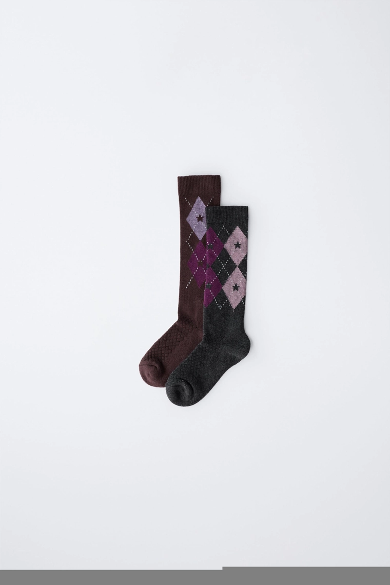 НАБОР ИЗ ДВУХ ПАР ВЫСОКИХ НОСКОВ С РОМБАМИ