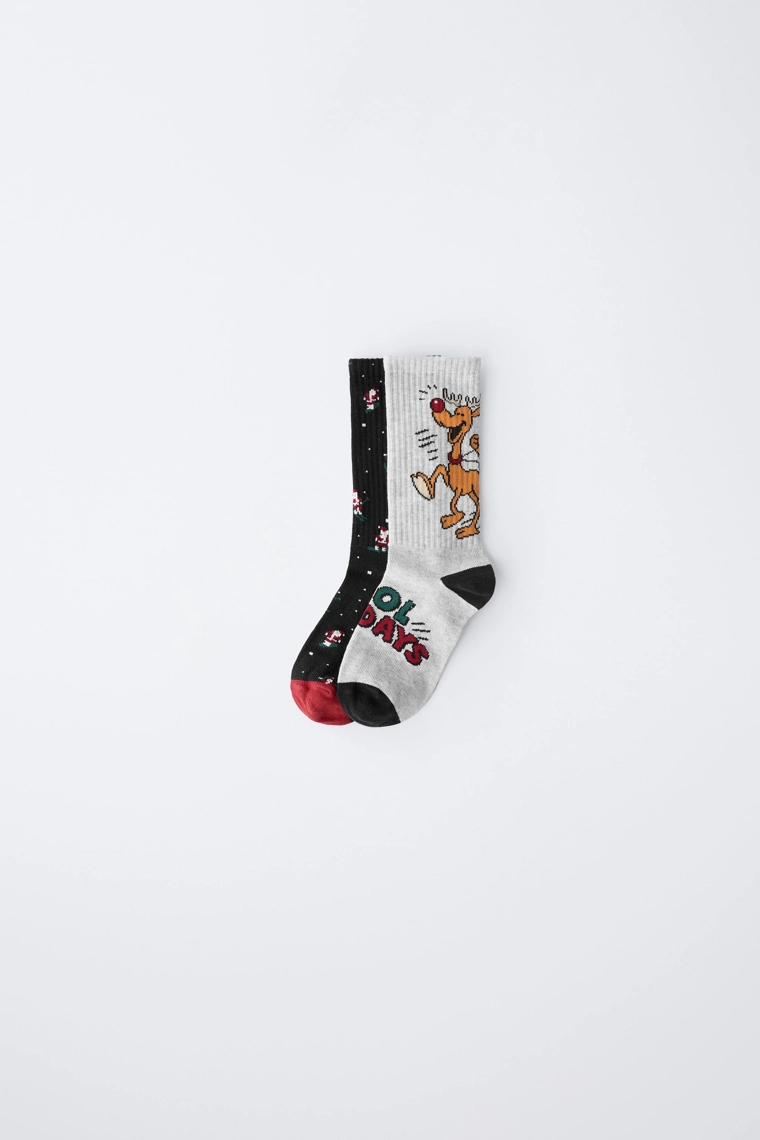 Набор из двух длинных носков с изображениями санта-клауса и оленя