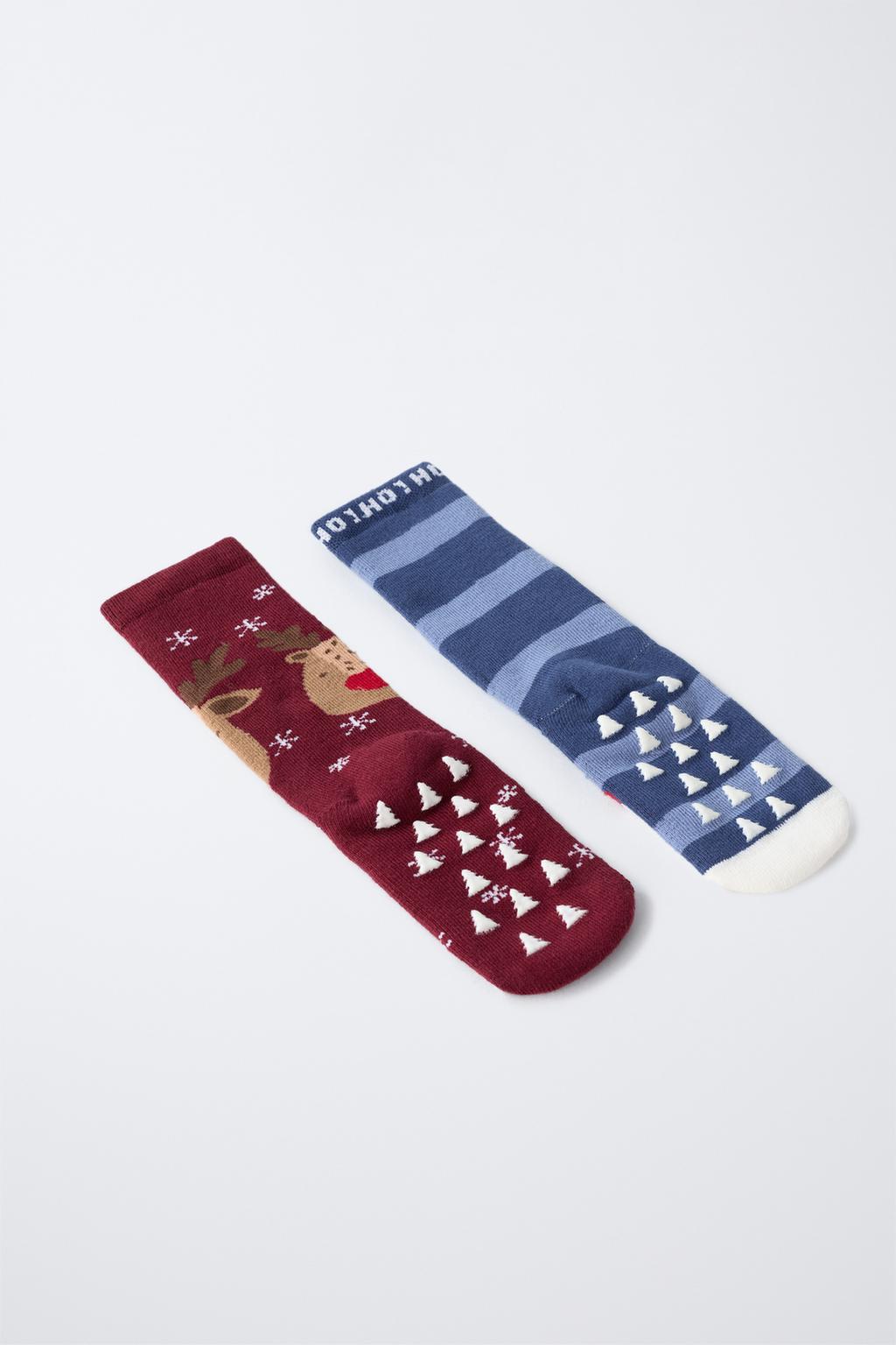 TWO-PACK OF NON-SLIP SANTA AND REINDEER SOCKS