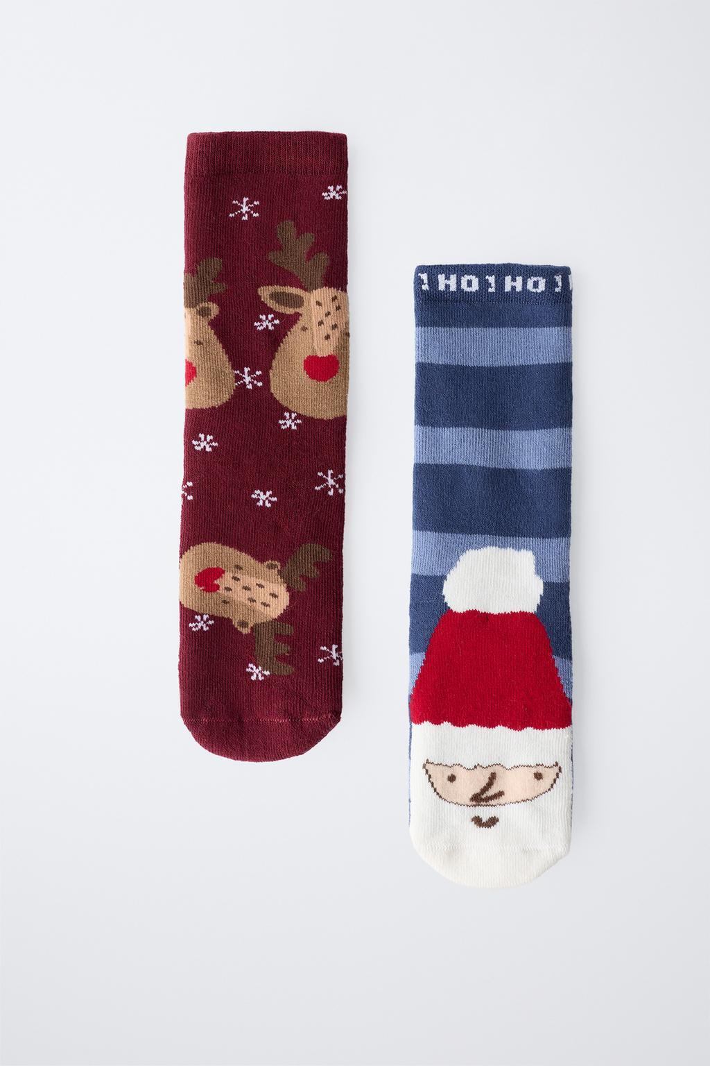 TWO-PACK OF NON-SLIP SANTA AND REINDEER SOCKS