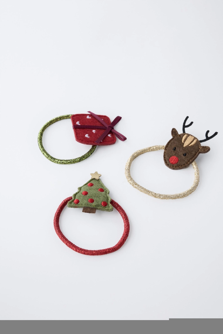 НАБОР ИЗ ТРЕХ РЕЗИНОК ДЛЯ ВОЛОС «ОЛЕНЬ, ЕЛКА И ПОДАРОК»