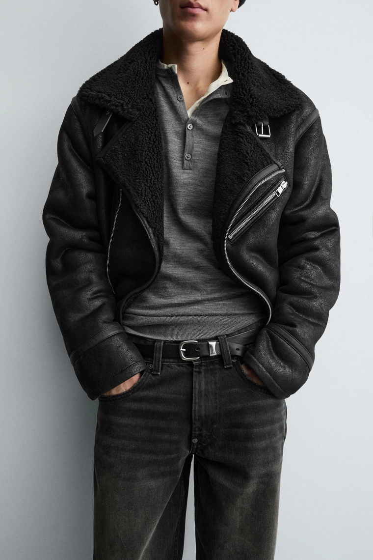 КОМБИНИРОВАННАЯ КУРТКА ИЗ ИСКУССТВЕННОЙ КОЖИ