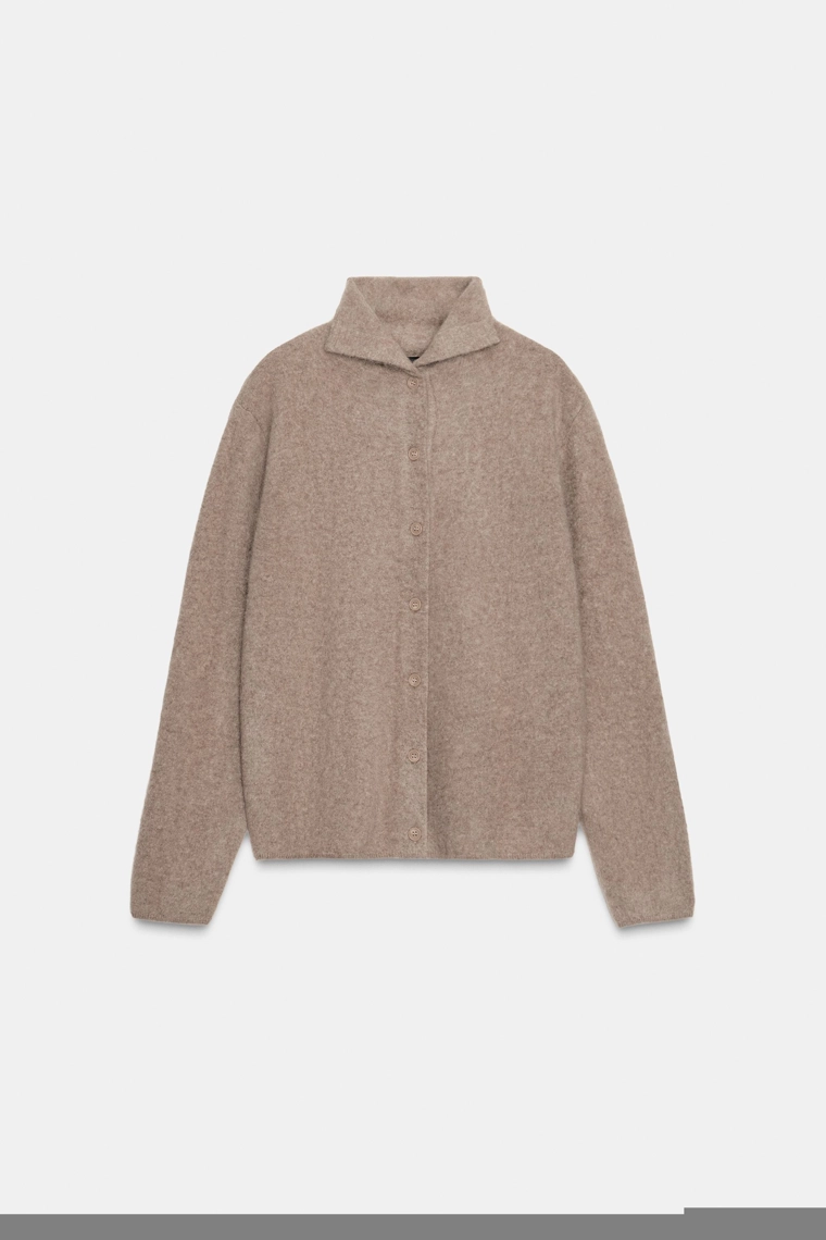 КАРДИГАН ИЗ 100% ШЕРСТИ С ВОРОТНИКОМ-СТОЙКОЙ