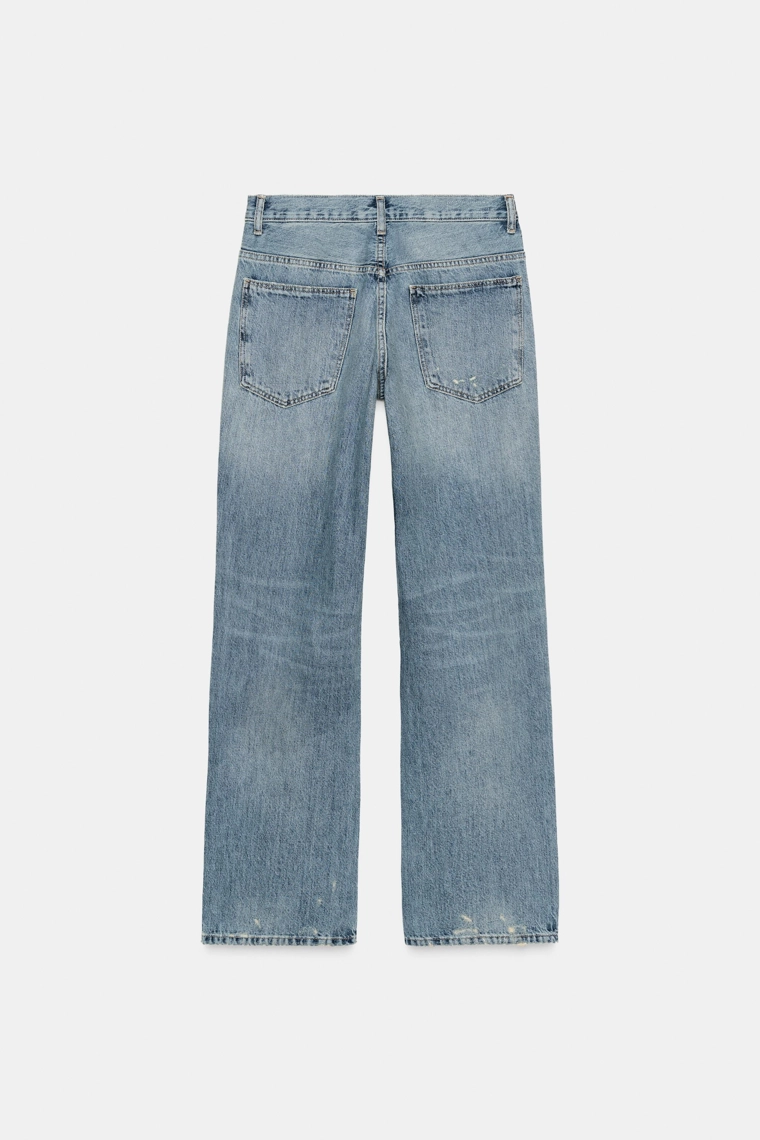 ДЖИНСЫ TRF WIDE-LEG С НИЗКОЙ ПОСАДКОЙ, РАЗРЕЗАМИ И СТРАЗАМИ
