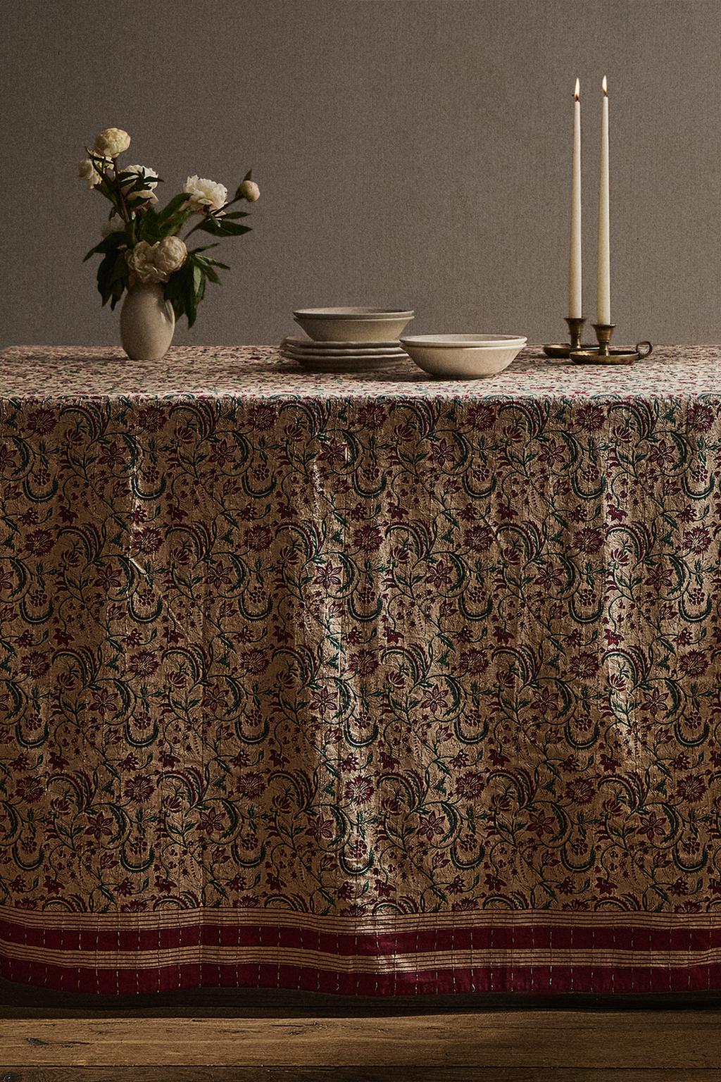 Хлопковое рождественское скатерть с рамочным цветочным принтом