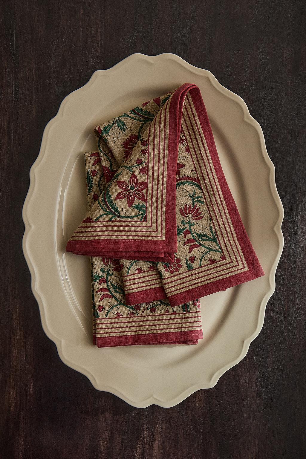 Набор рамочных хлопковых рождественских салфеток с цветочным узором (набор из 2)