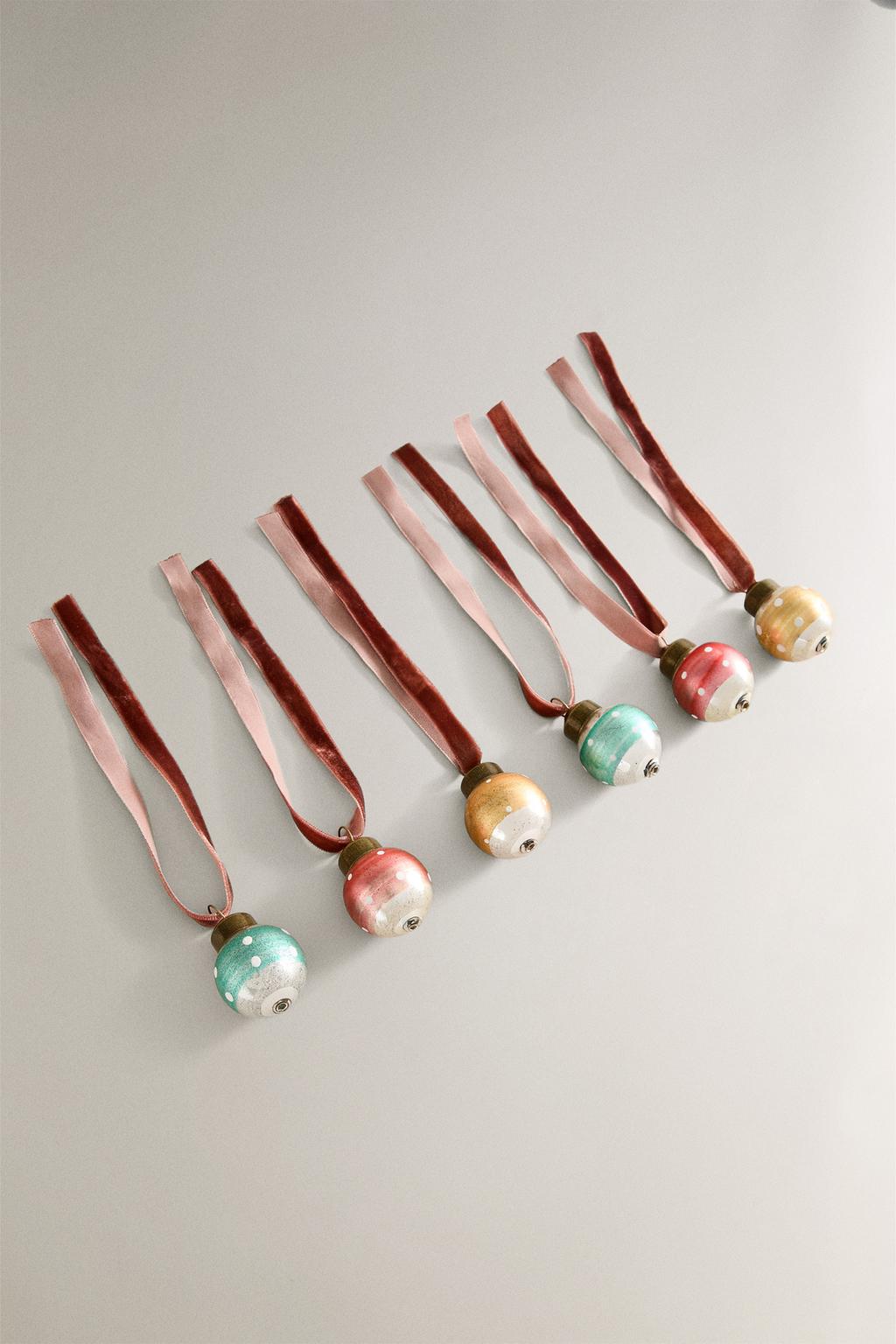 Набор мини-шаров ретро-дизайна для украшения ёлки (набор из 6 штук)