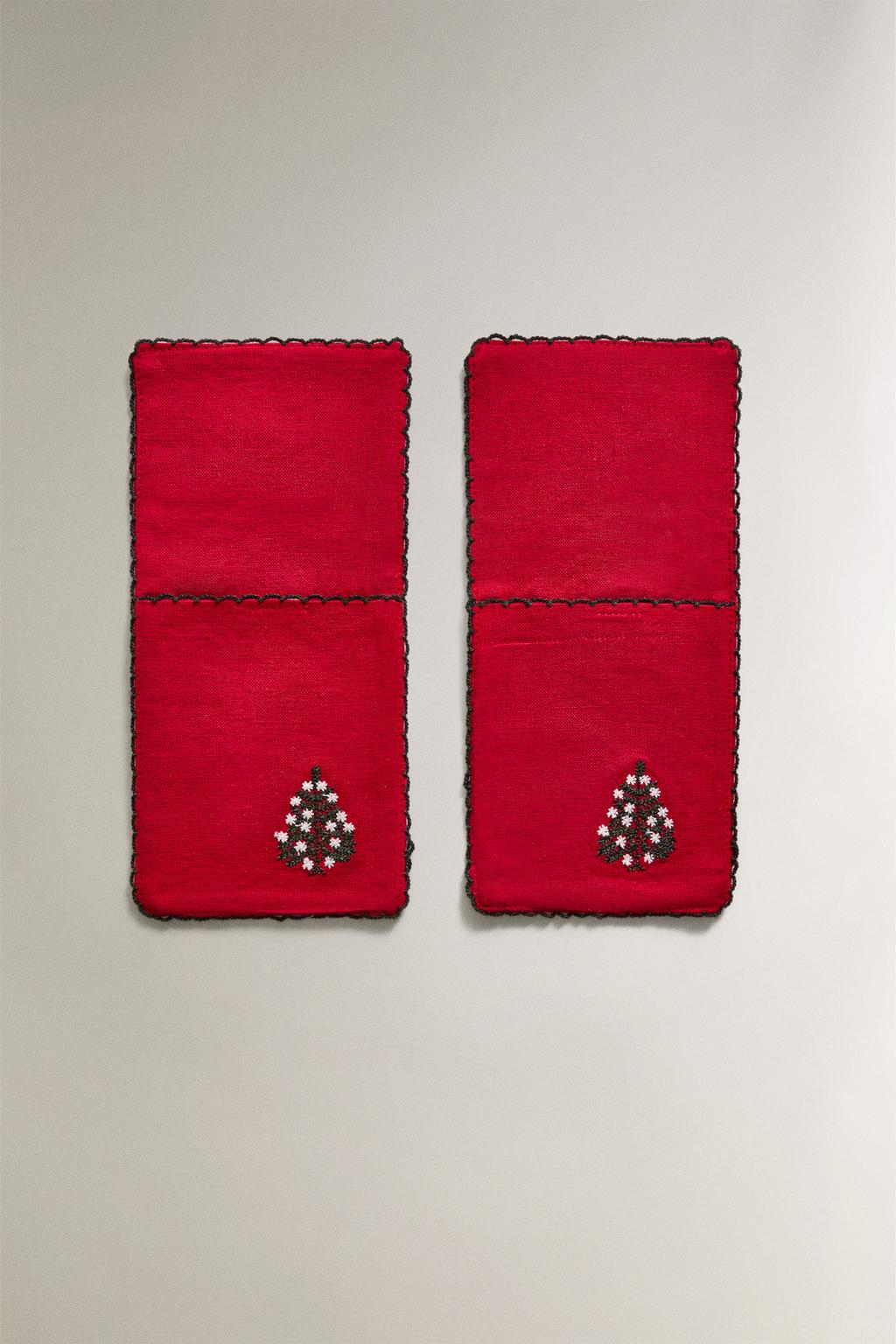 Набор вышитых новогодних ободков для столовых приборов (набор из 2 штук)