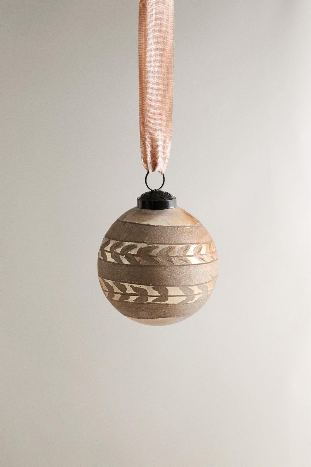 Стеклянное рождественское украшение в форме винтажного шара с деталями листьев