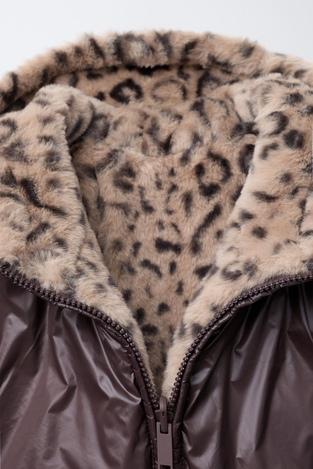 REVERSIBLE ANIMAL PRINT FAUX FUR JACKET
