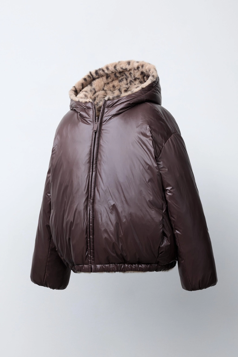 Обратимая куртка из искусственного меха с животным принтом