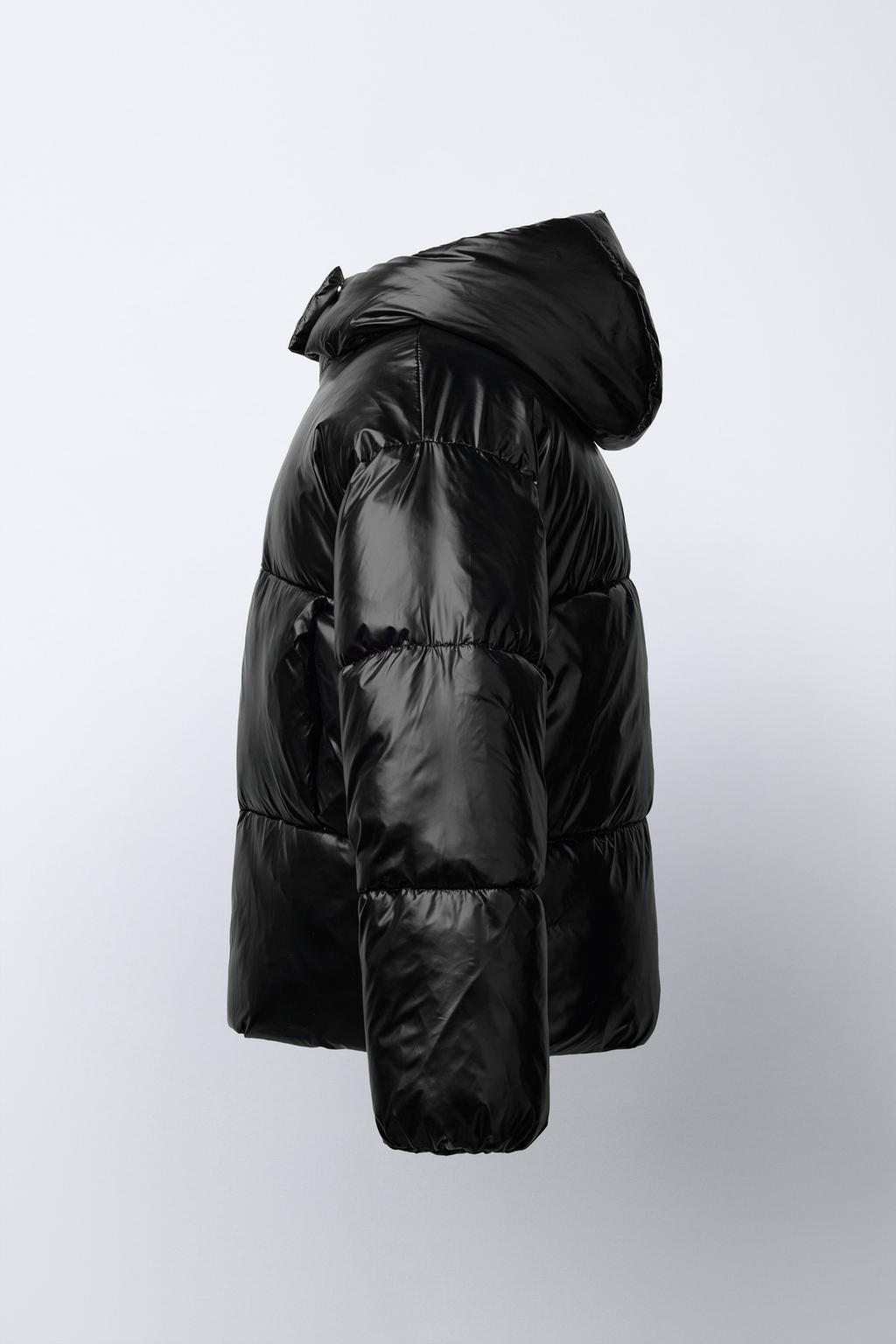 SHINY HOODED PUFFER JACKET WITH FAUX FUR LINING
