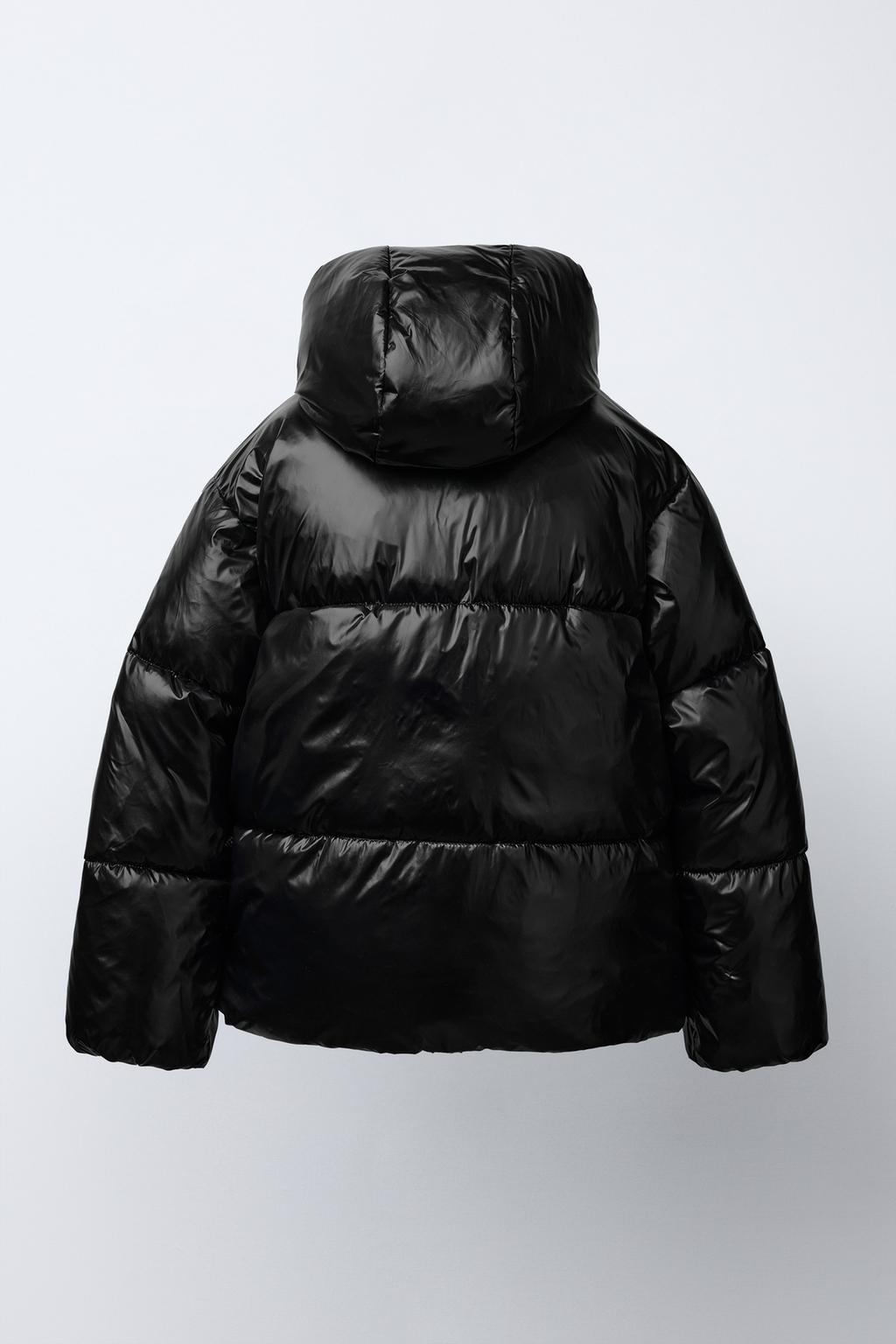 SHINY HOODED PUFFER JACKET WITH FAUX FUR LINING